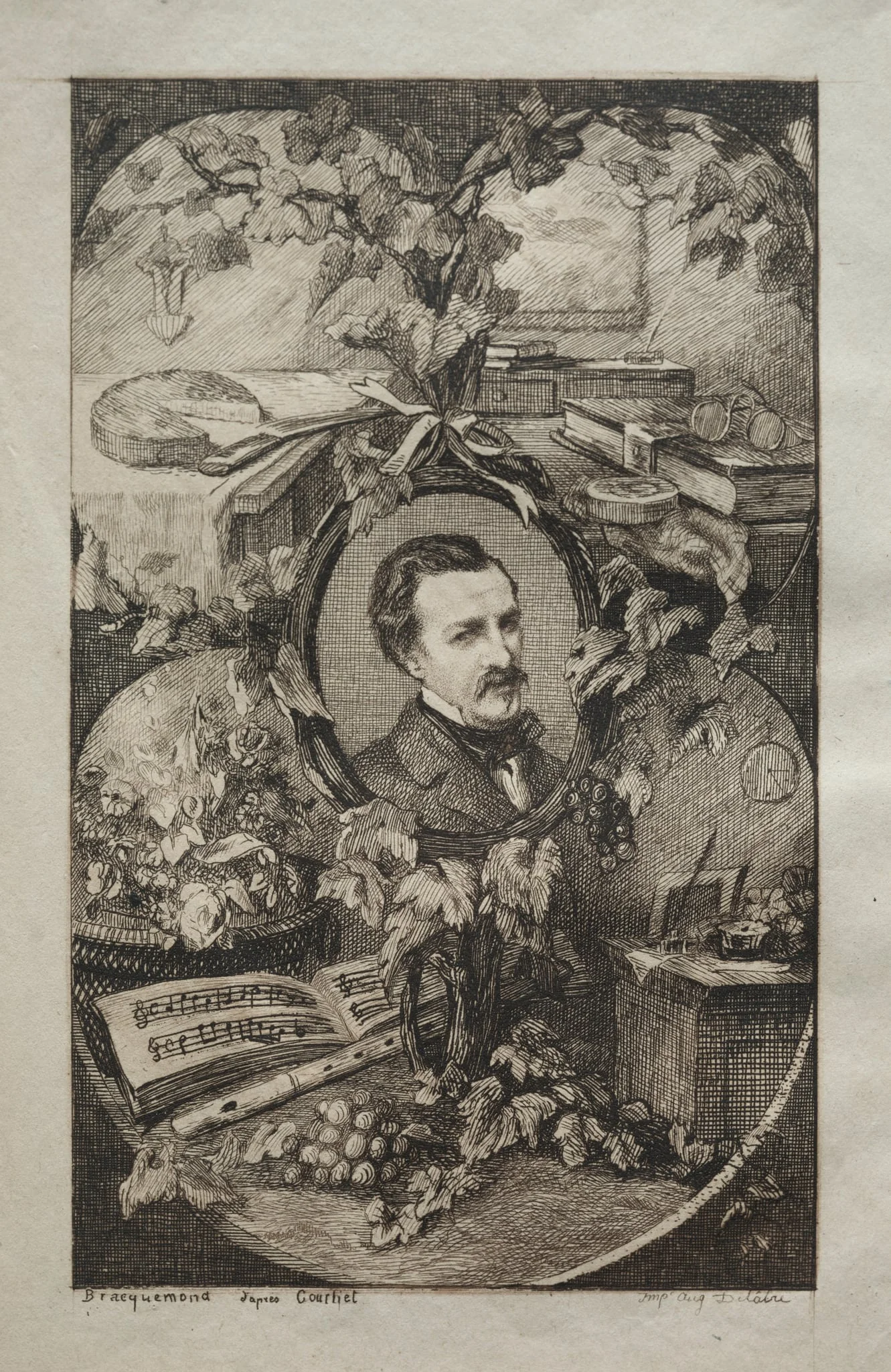 Frontispiece for "New Works of Champfleury, The Friends of Nature:" Portrait of Champfleury, after Gustave Courbet, by Félix Bracquemond, 1859