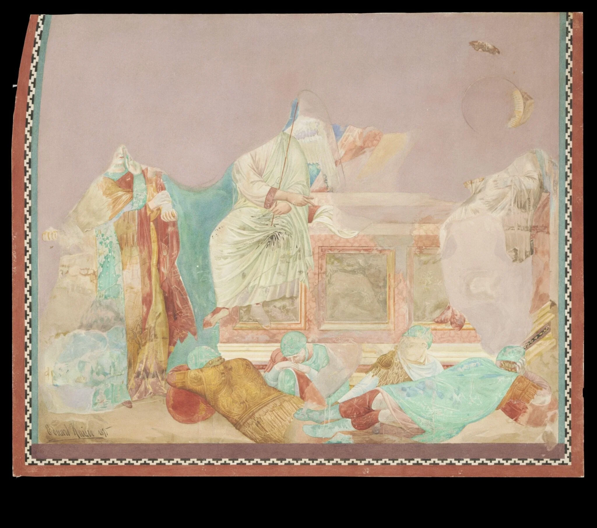 Copy after the painting The Maries at the Sepulchre  attributed to the Isaac Master in the Upper Church, San Francesco, Assisi, by Edward Kaiser, watercolor, 1875