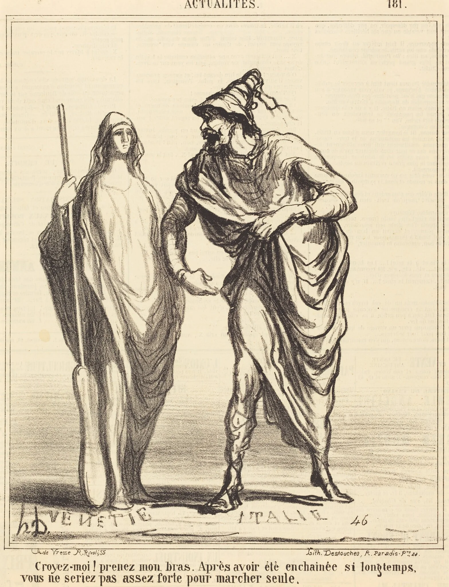 Croyez-moi! prenez mon bras..., by Honoré Daumier, ink, 1844