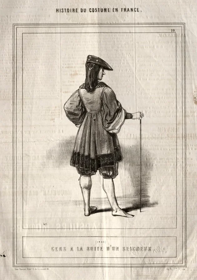 Histoire du Costume en France:  Gens à la suite d'un seigneur, by Paul Gavarni, 1843