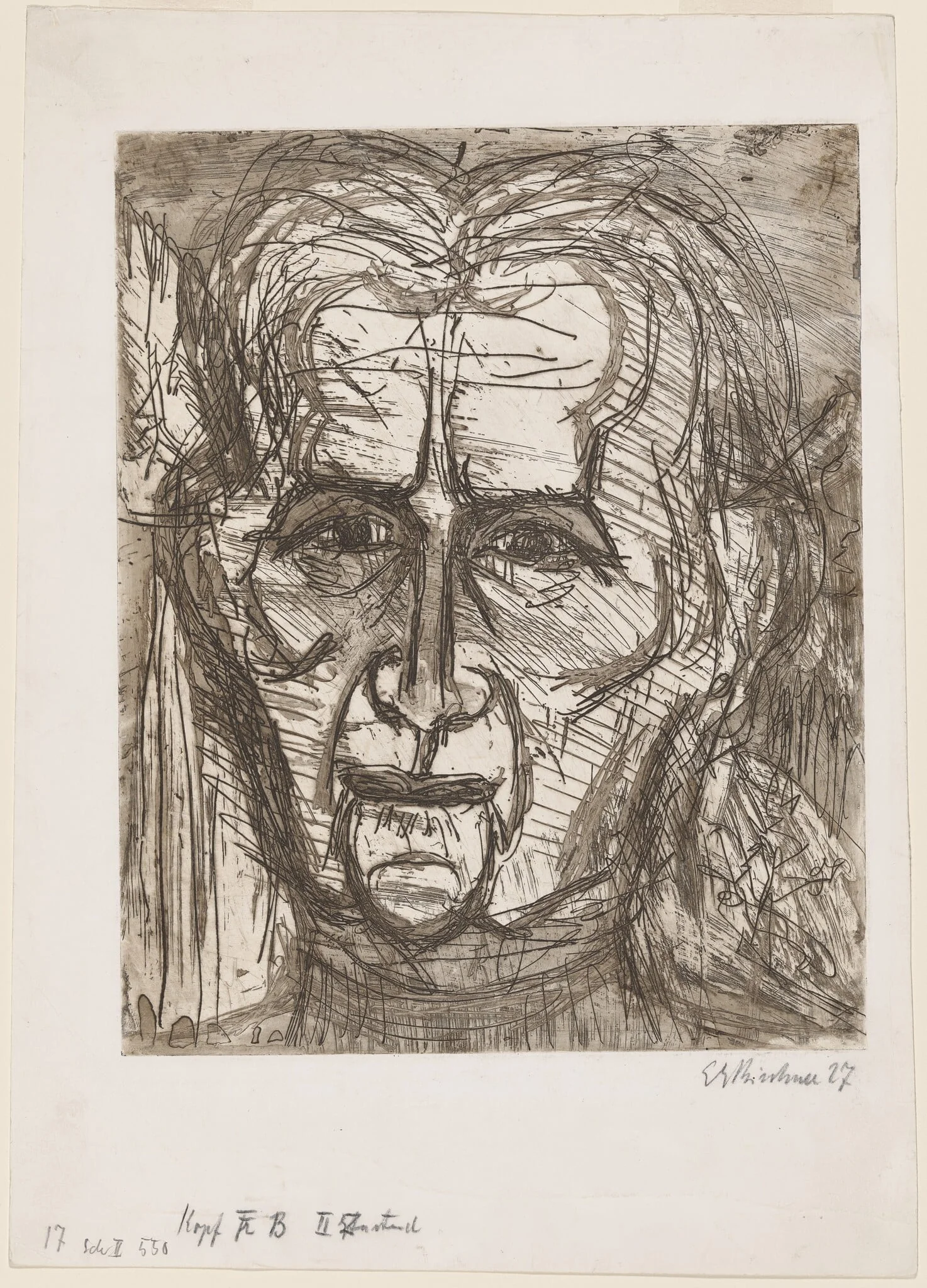 Head of Frau Bauer, by Ernst Ludwig Kirchner, ink, 1927