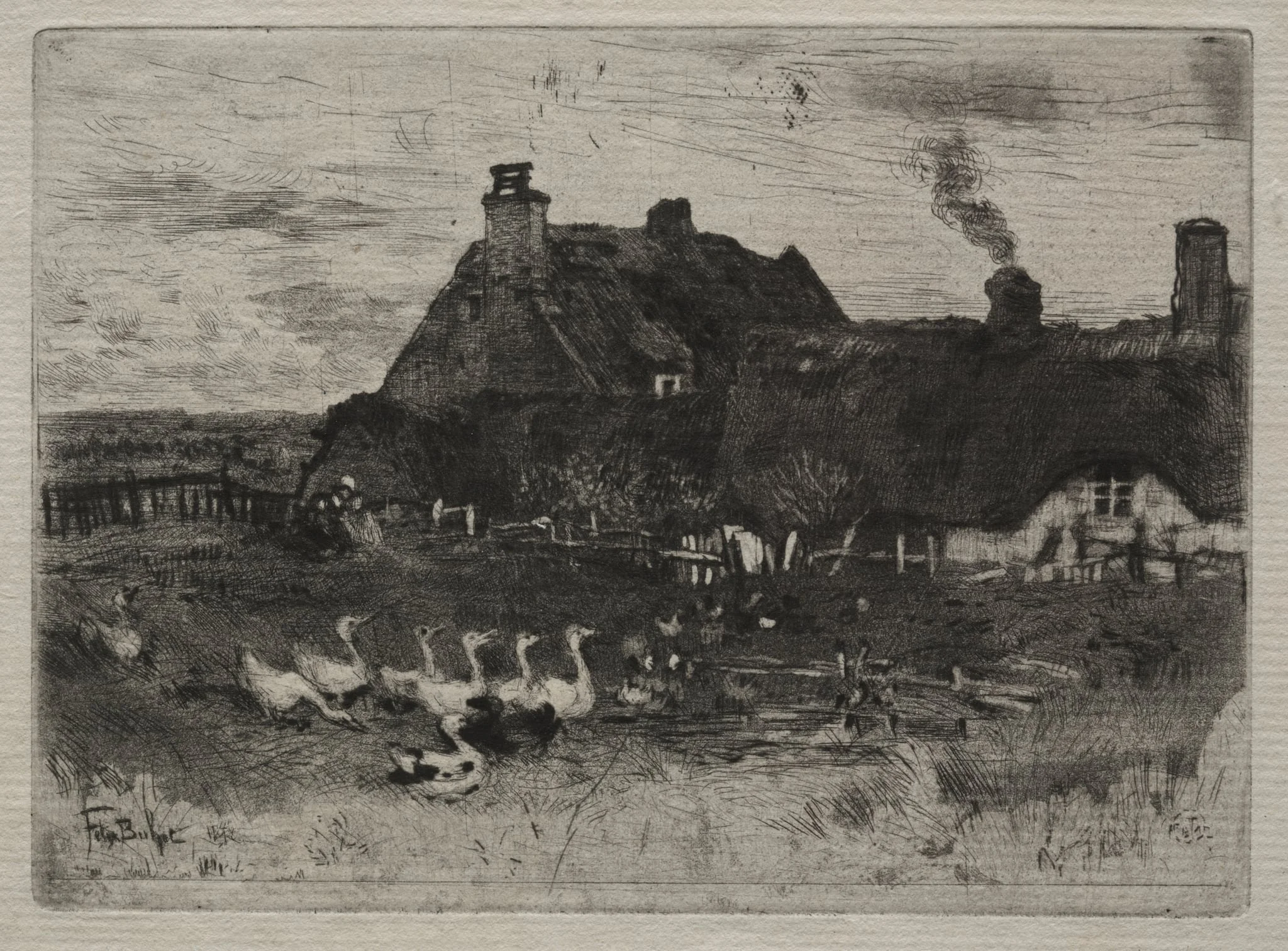 Thatched Cottages, by Félix-Hilaire Buhot, 1878