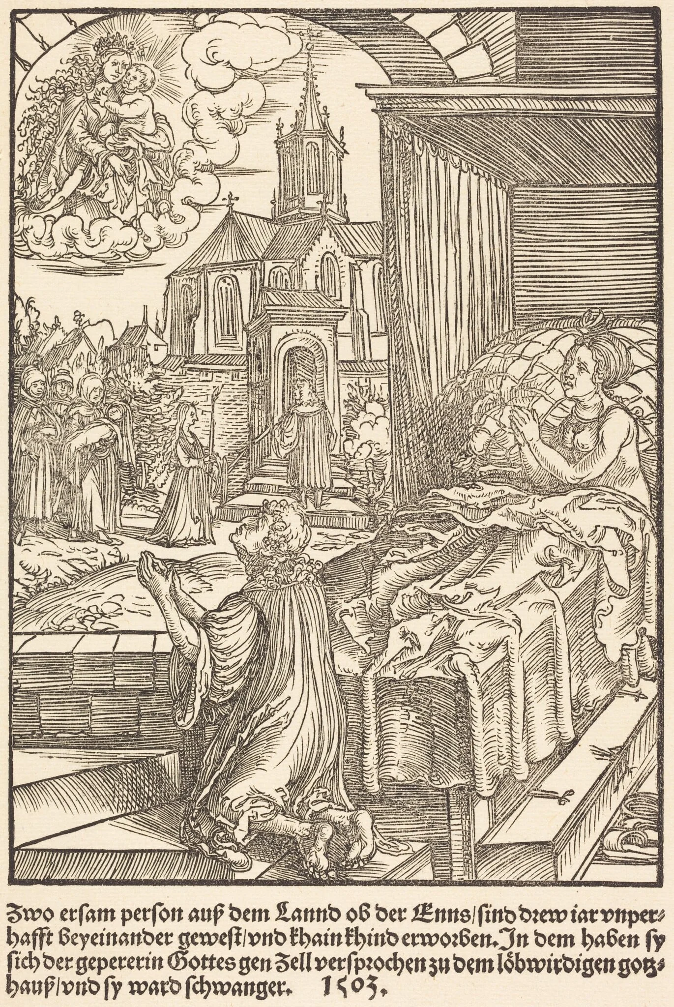 Zwo ersam person auf dem Lannd ..., by Master of the Miracles of Mariazell, ink, 1503