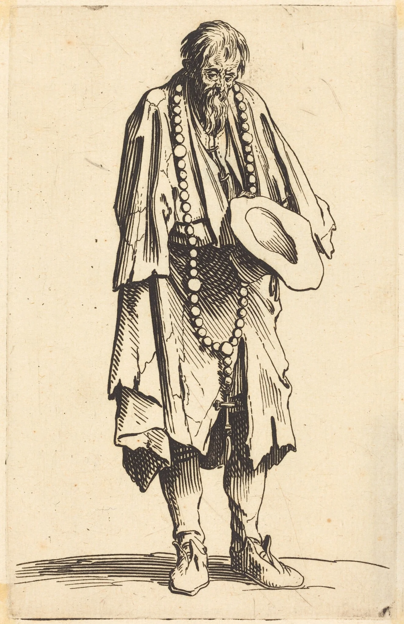 Beggar with Rosary, by Jacques Callot, ink, 1622