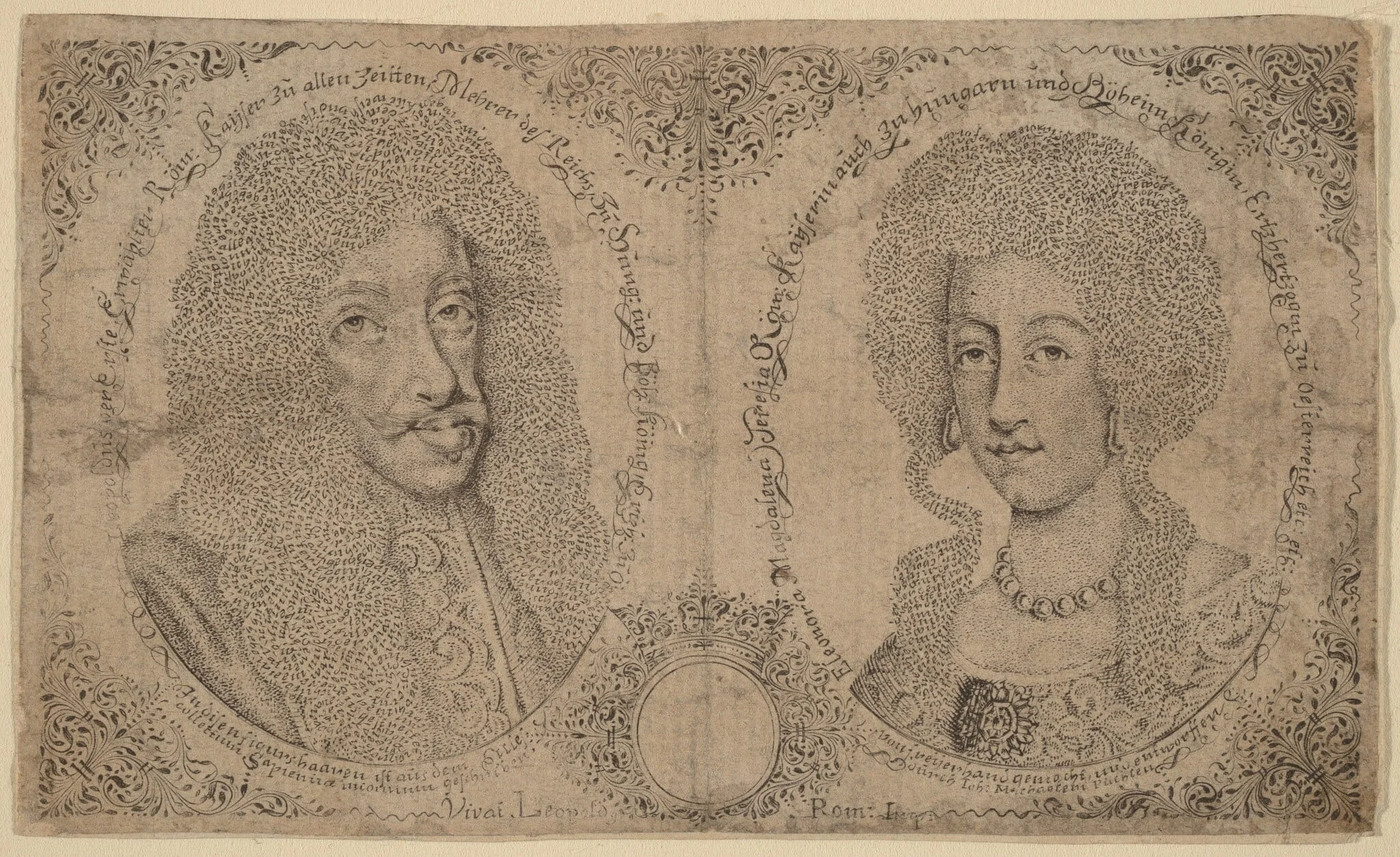 Leopold I and Eleanor of Austria, by Johann Michael Puchler, ink, 1650