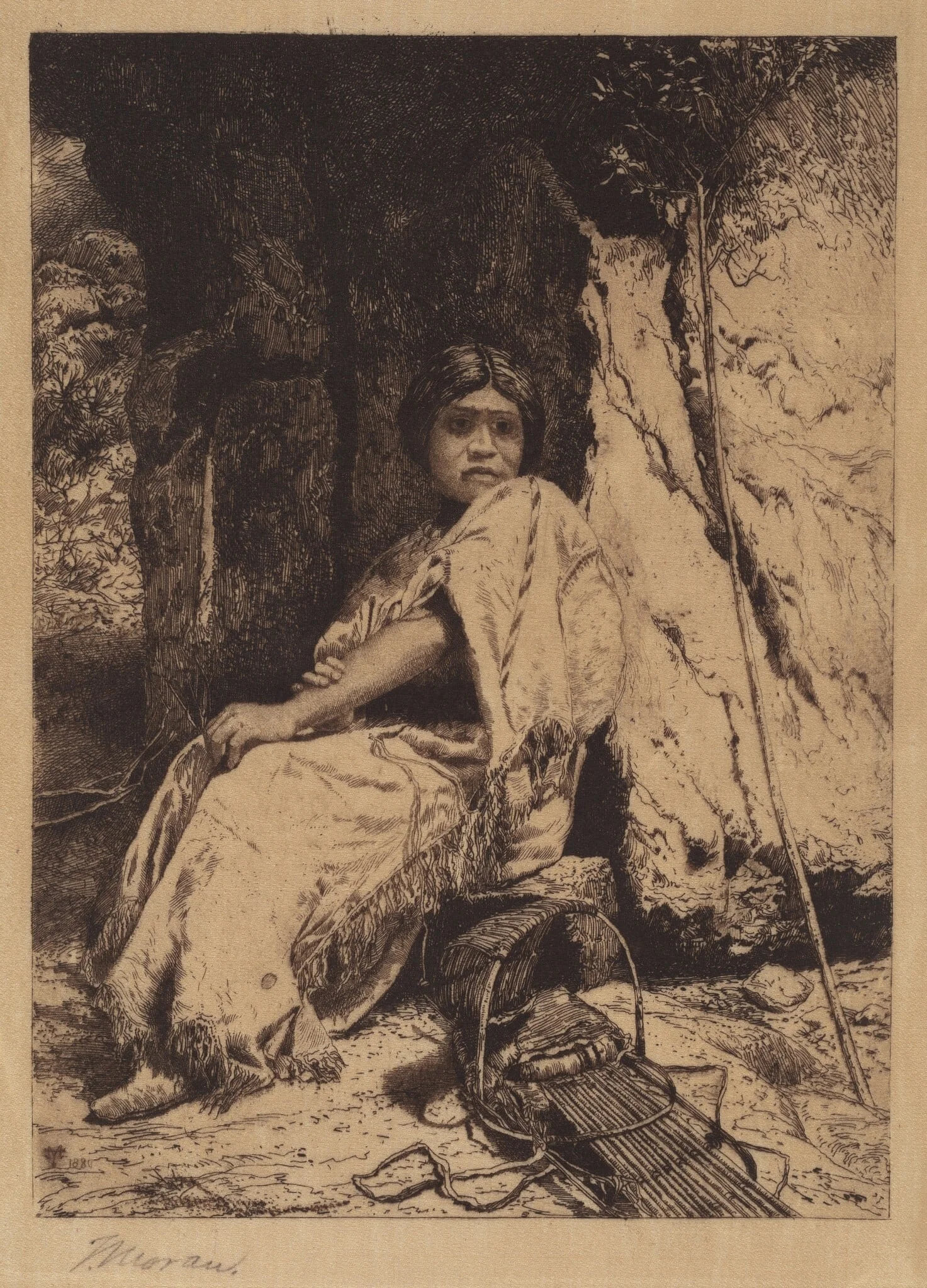 The Empty Cradle, by Thomas Moran, ink, 1878