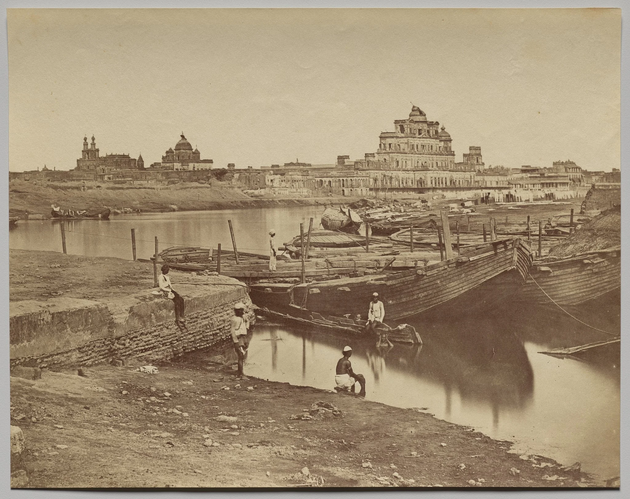 Bridge of Boats over the Gumti River near the Chattar Manzil and Fusseed Bakah or Old Palace, by Felice A. Beato, 1858
