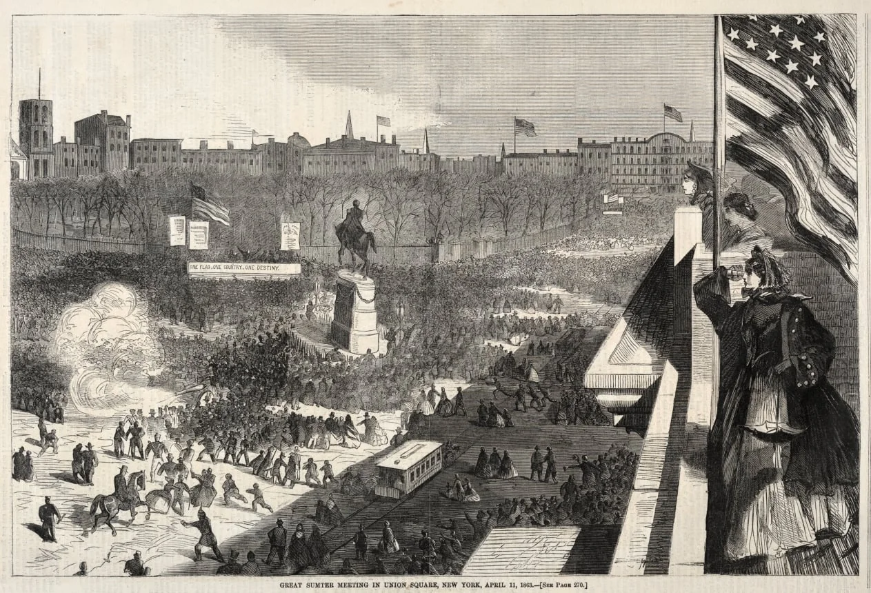 Great Sumter Meeting in Union Square, New York, April 11, 1863, by Winslow Homer, 1863