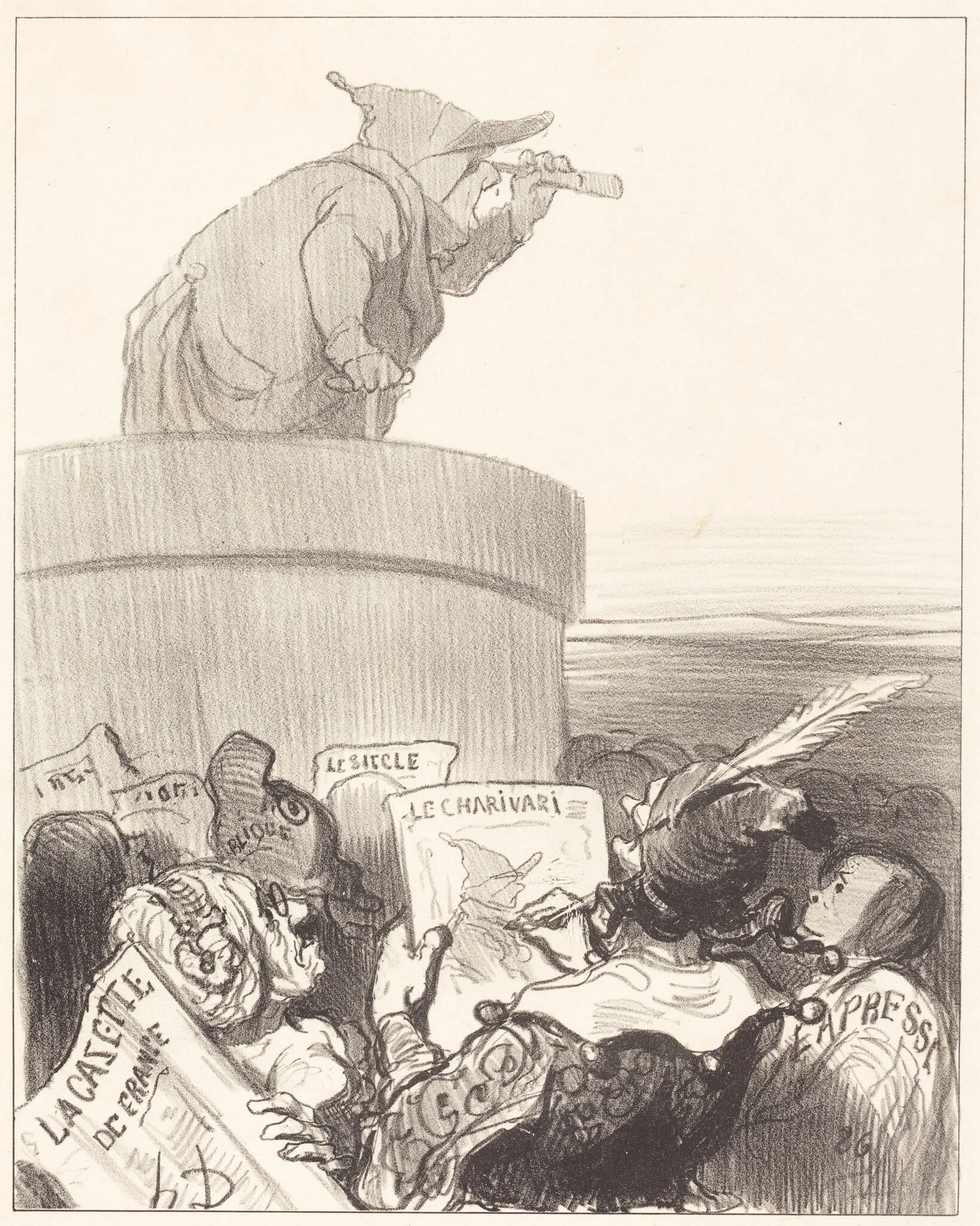 Le Constitutionnel contemplant l'horizon politique, by Honoré Daumier, ink, 1849