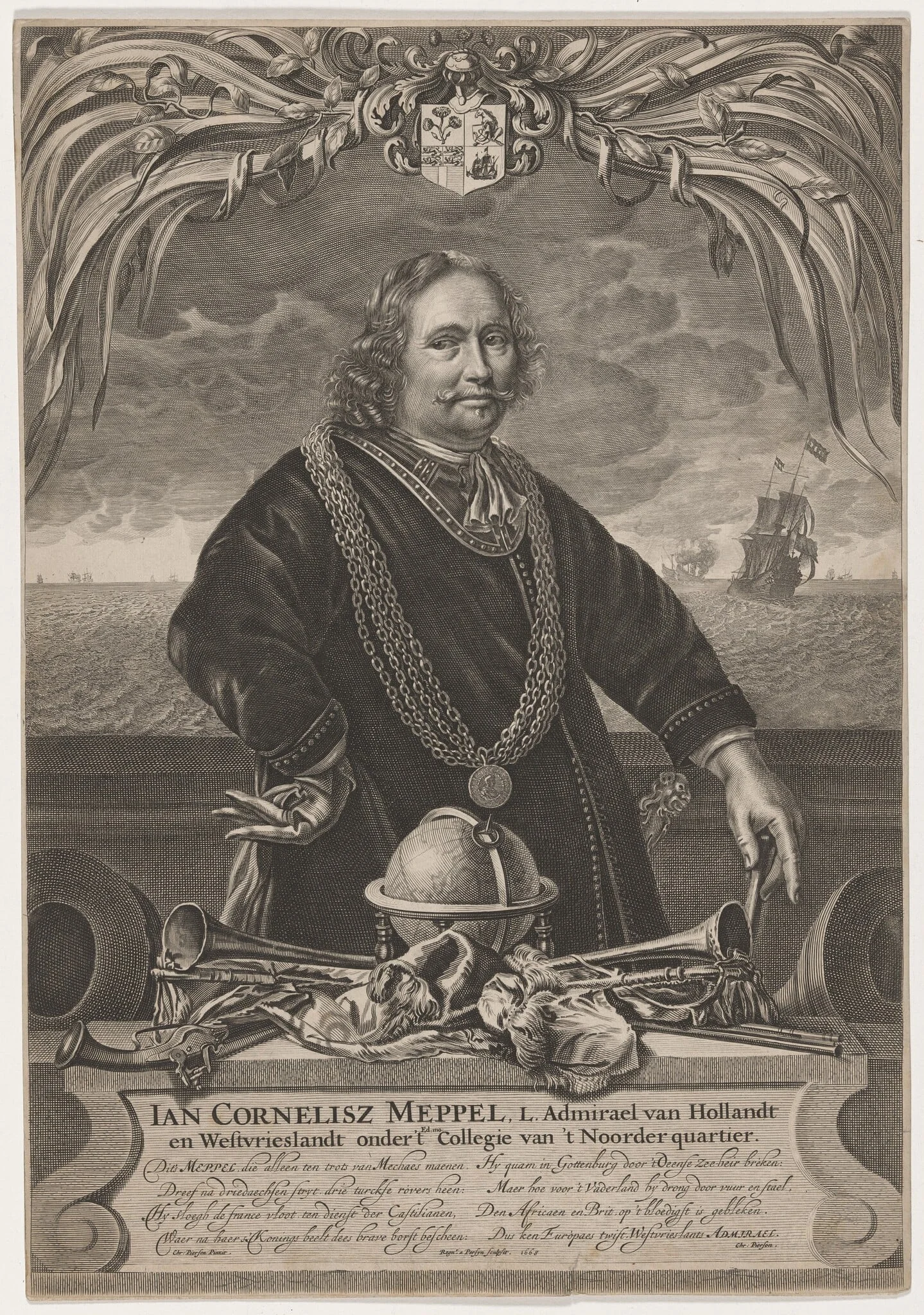 Admiral Jan Cornelius Meppel of Holland, by Reinier van Persyn, ink, 1668