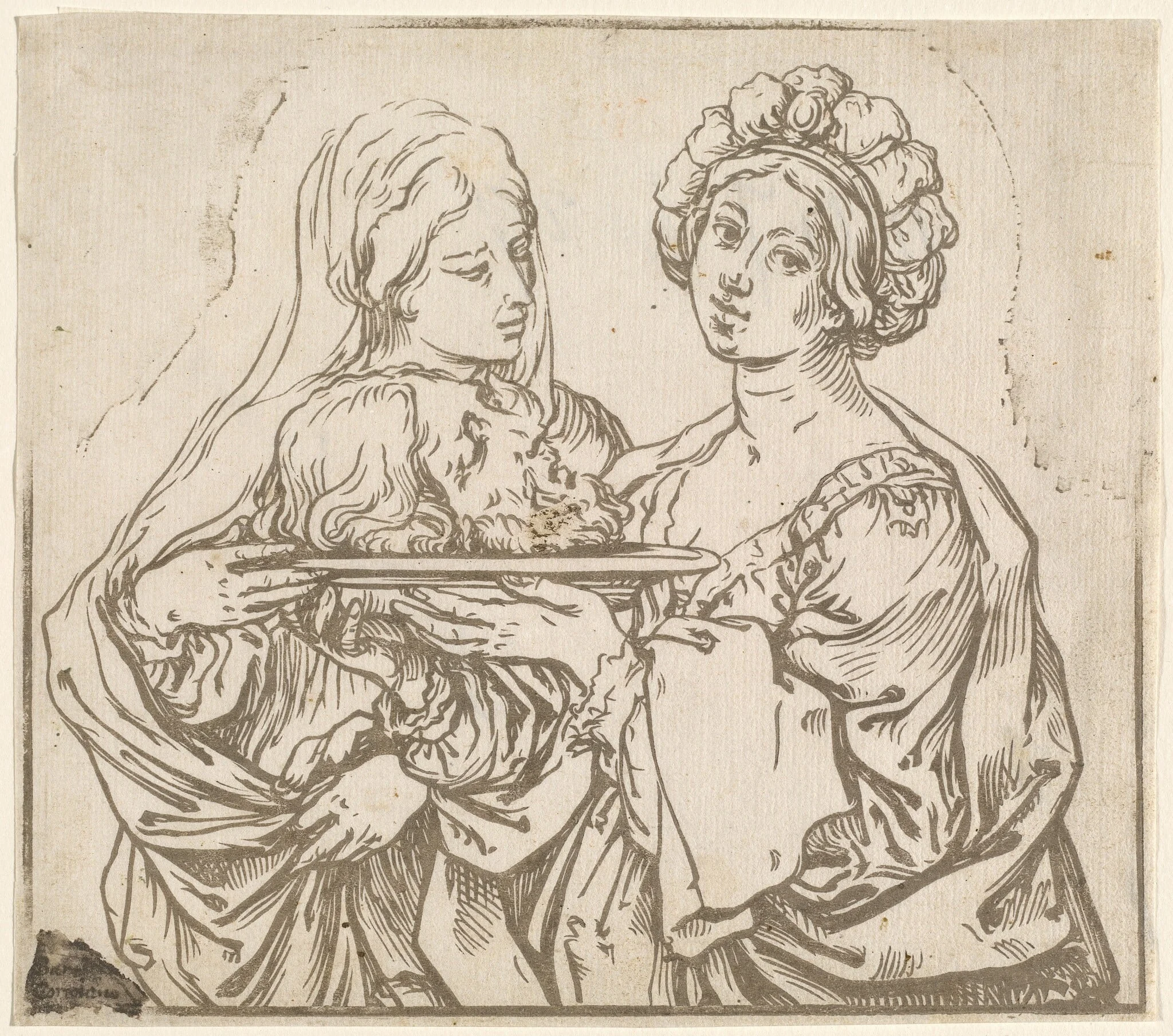Herodias and Salome, by Bartolomeo Coriolano, ink, 1631