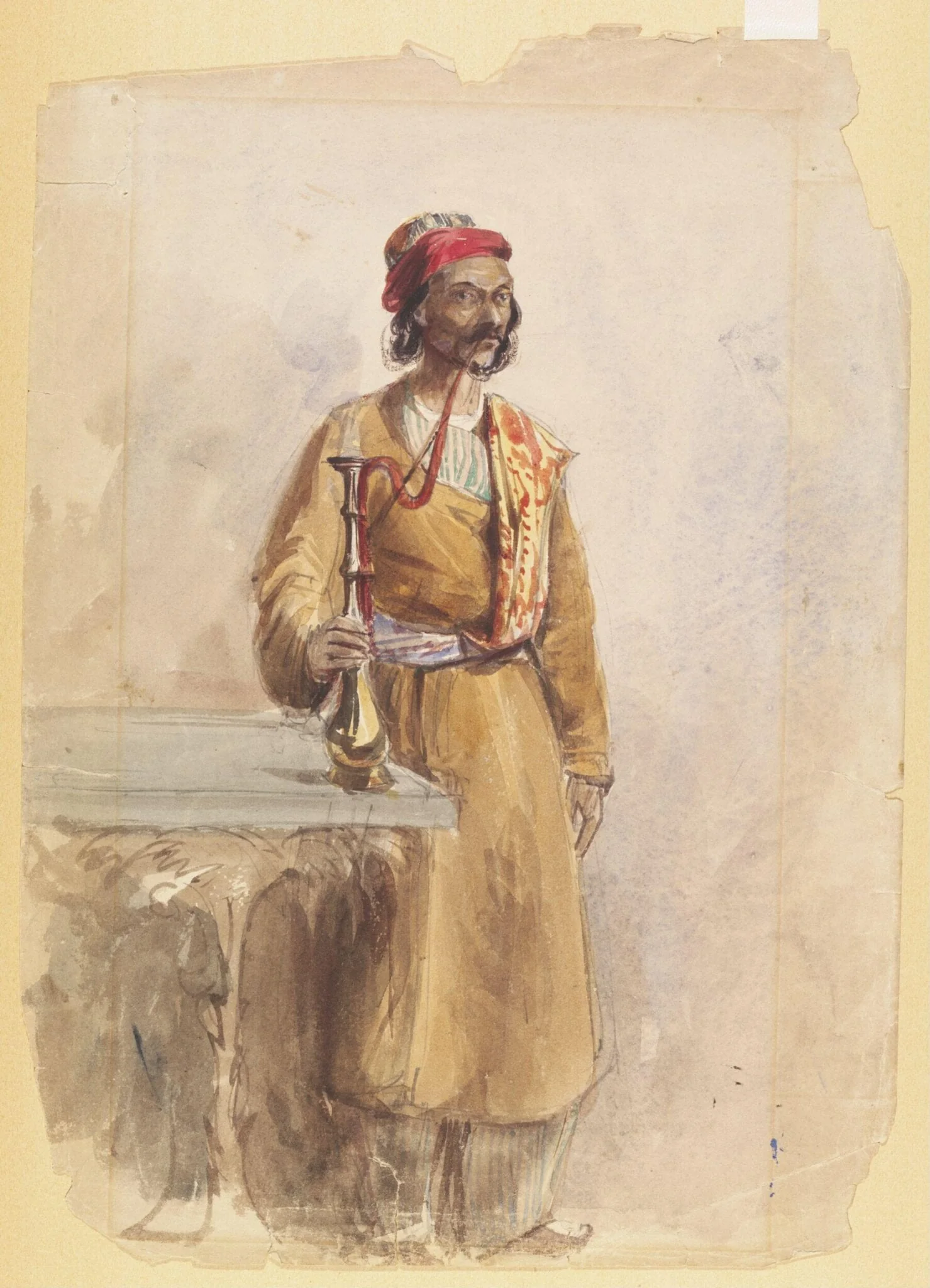 Figure of an oriental Man, full-length, smoking a hookah