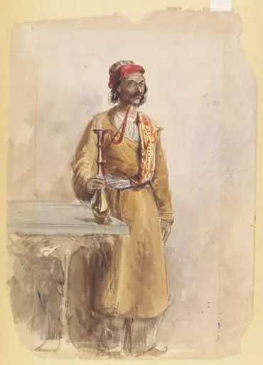 Figure of an oriental Man, full-length, smoking a hookah
