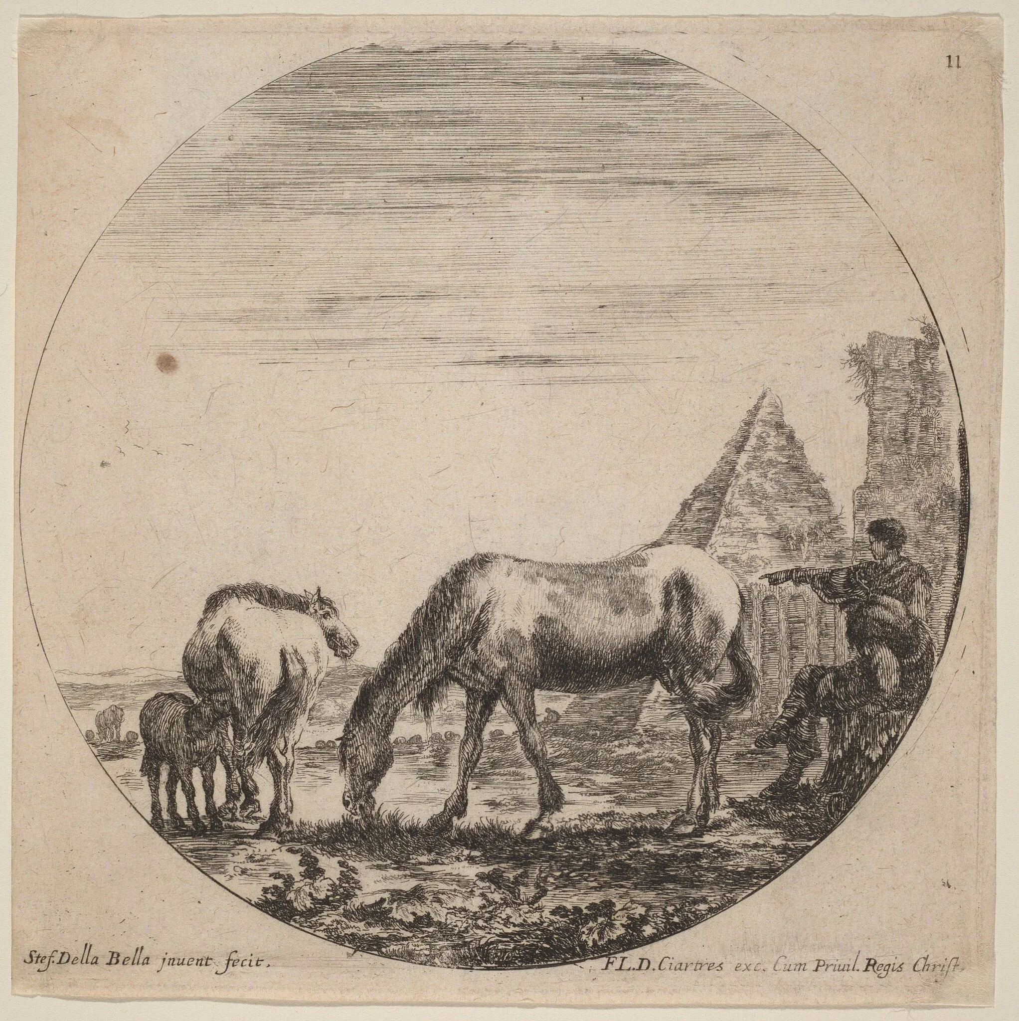 Pyramid of Caius Cestius, by Stefano Della Bella, ink, 1646