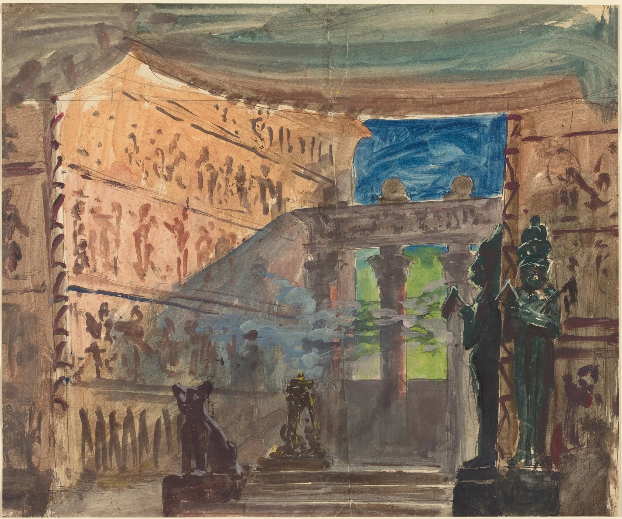 Interior of an Ancient Egyptian Temple, by Robert Caney, ink, 1888