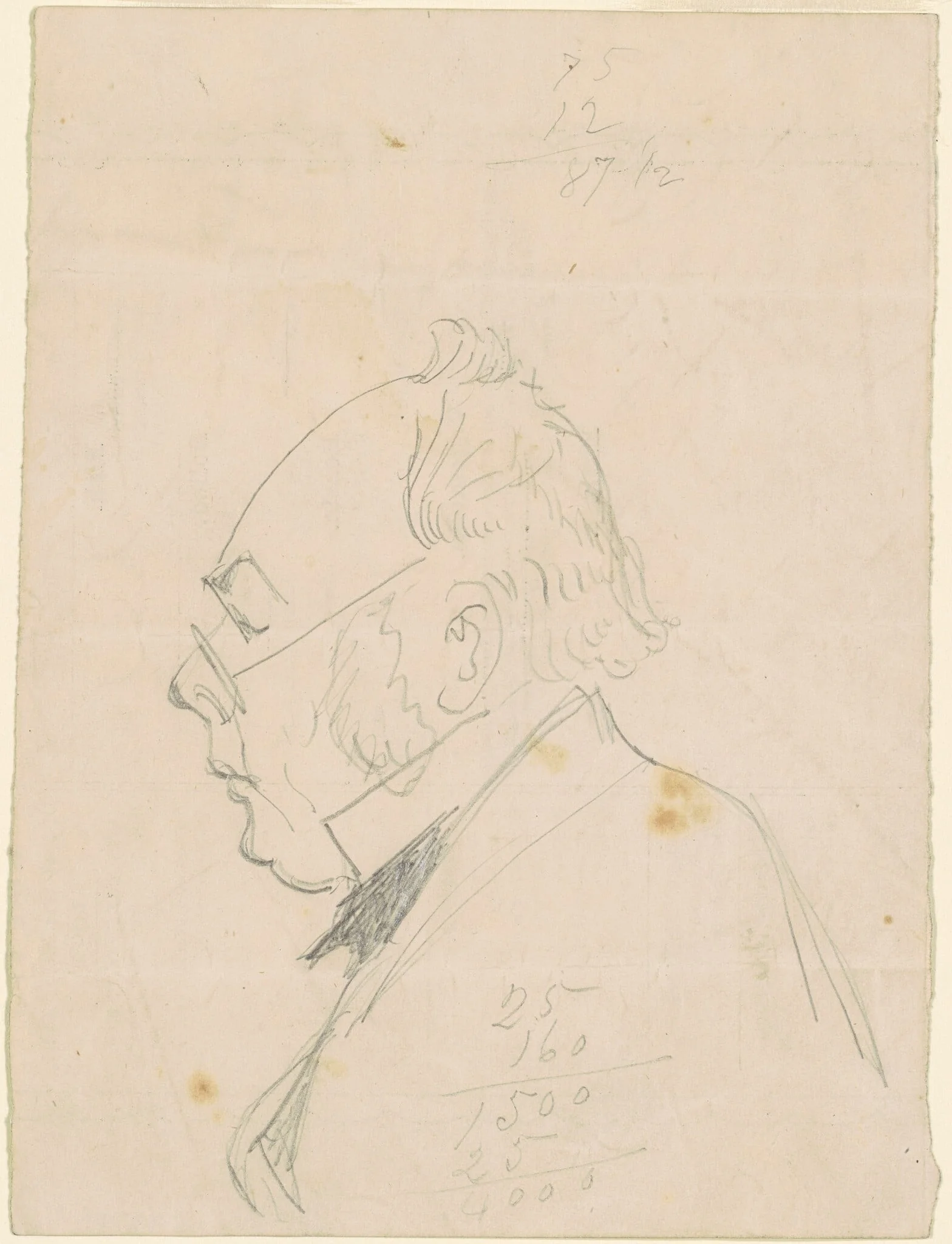 Profile of a Man, by Emanuel Leutze, graphite, 1865