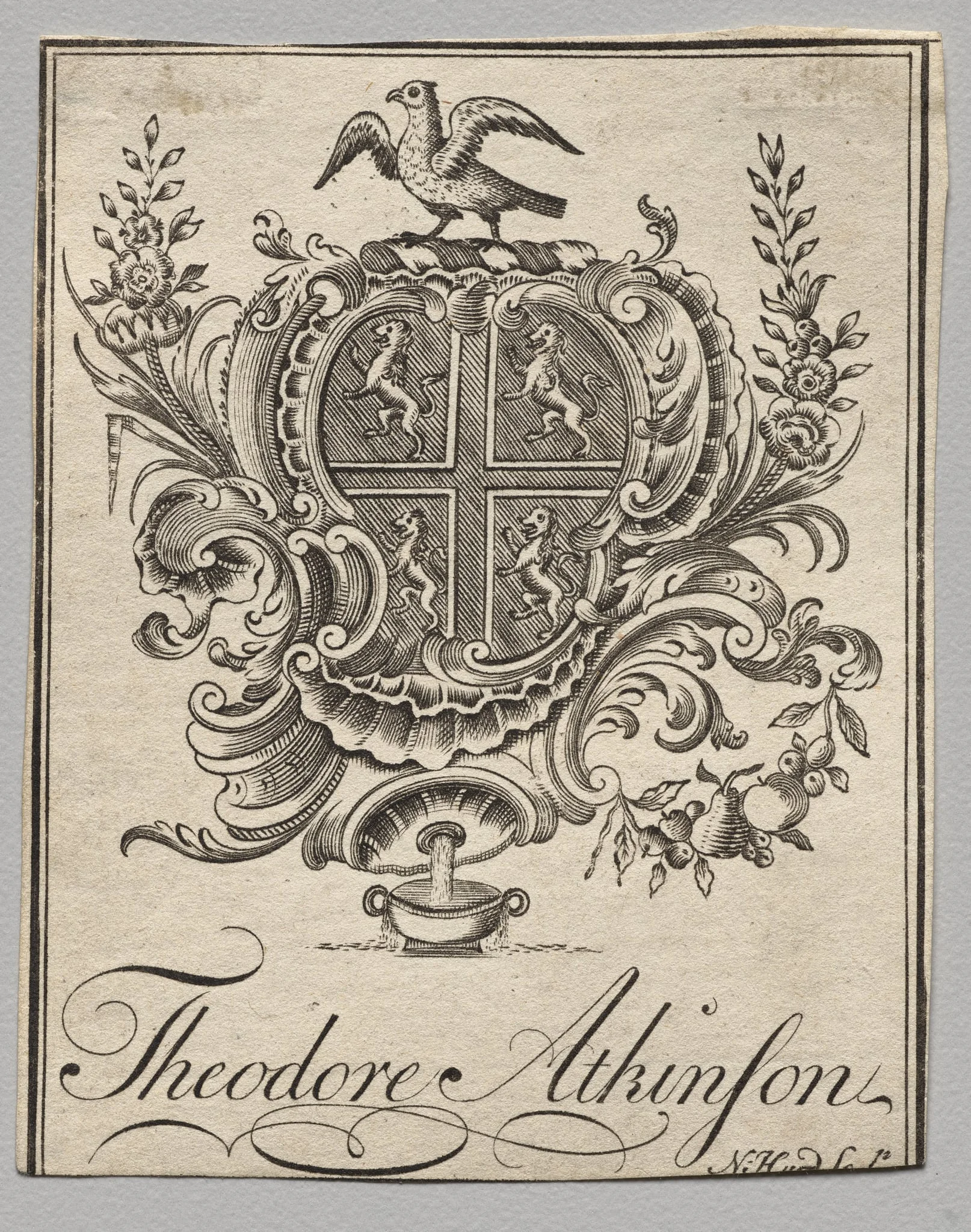 Bookplate:  Coat of Arms with Theodore Atkinson inscribed, by Nathaniel Hurd, 1764
