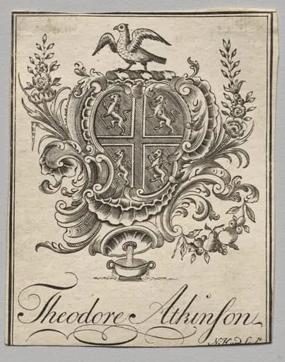 Bookplate:  Coat of Arms with Theodore Atkinson inscribed