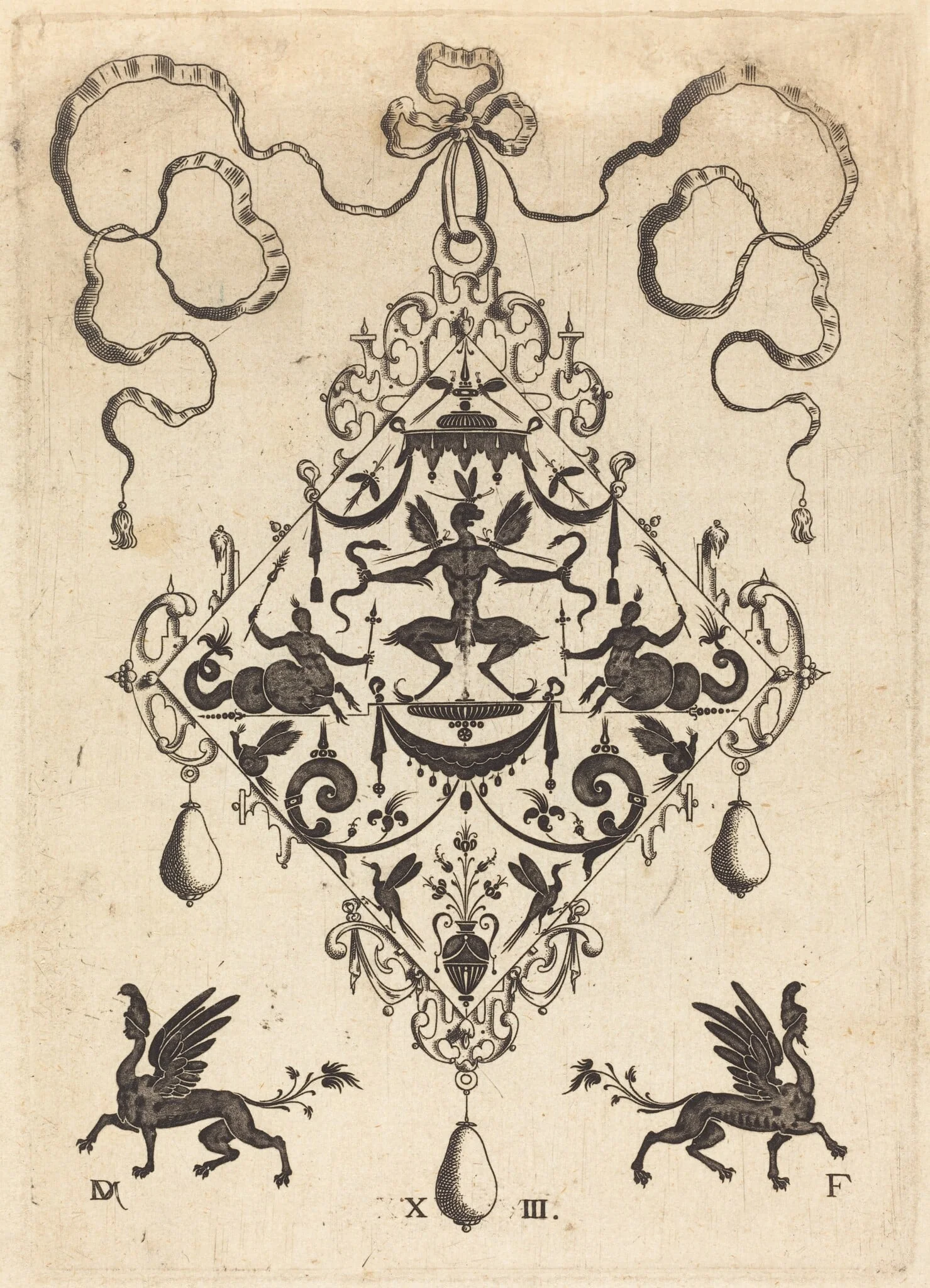 Large Pendant, Winged Fantasy Creature Holding Two Snakes