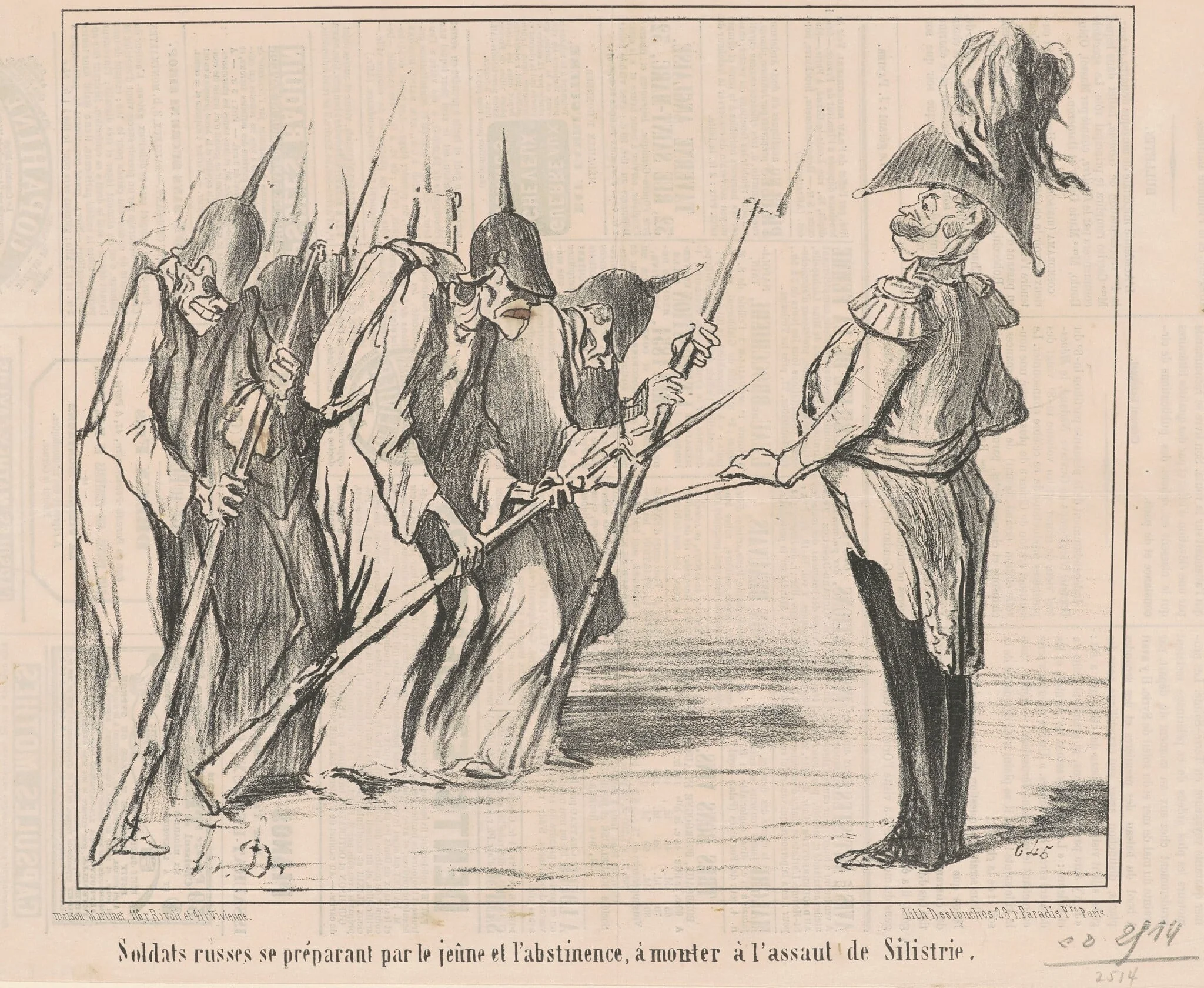 Soldats russes se préparant par le jeune ..., by Honoré Daumier, ink, 1854