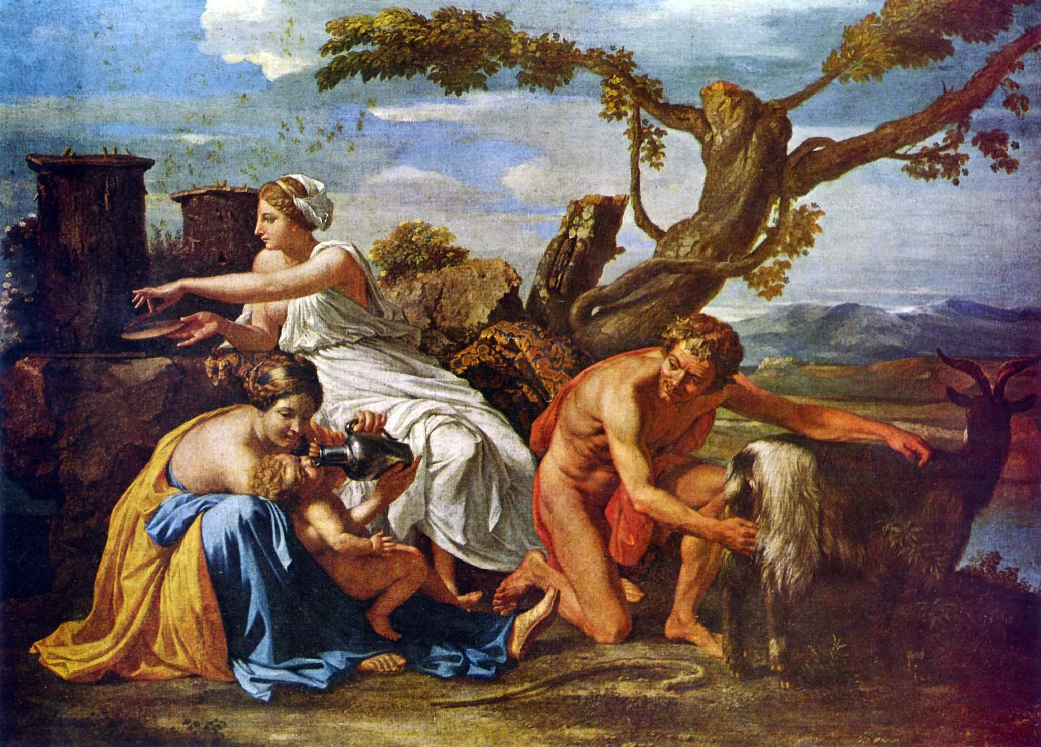 Jupiter als Kind von der Ziege Amalthea genährt, by Nicolas Poussin, paint, 1639