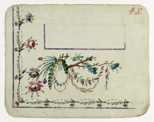 Gilet décor guirlande de branchage et de fleurs, projets de broderies de gilet, XVIIIème siècle