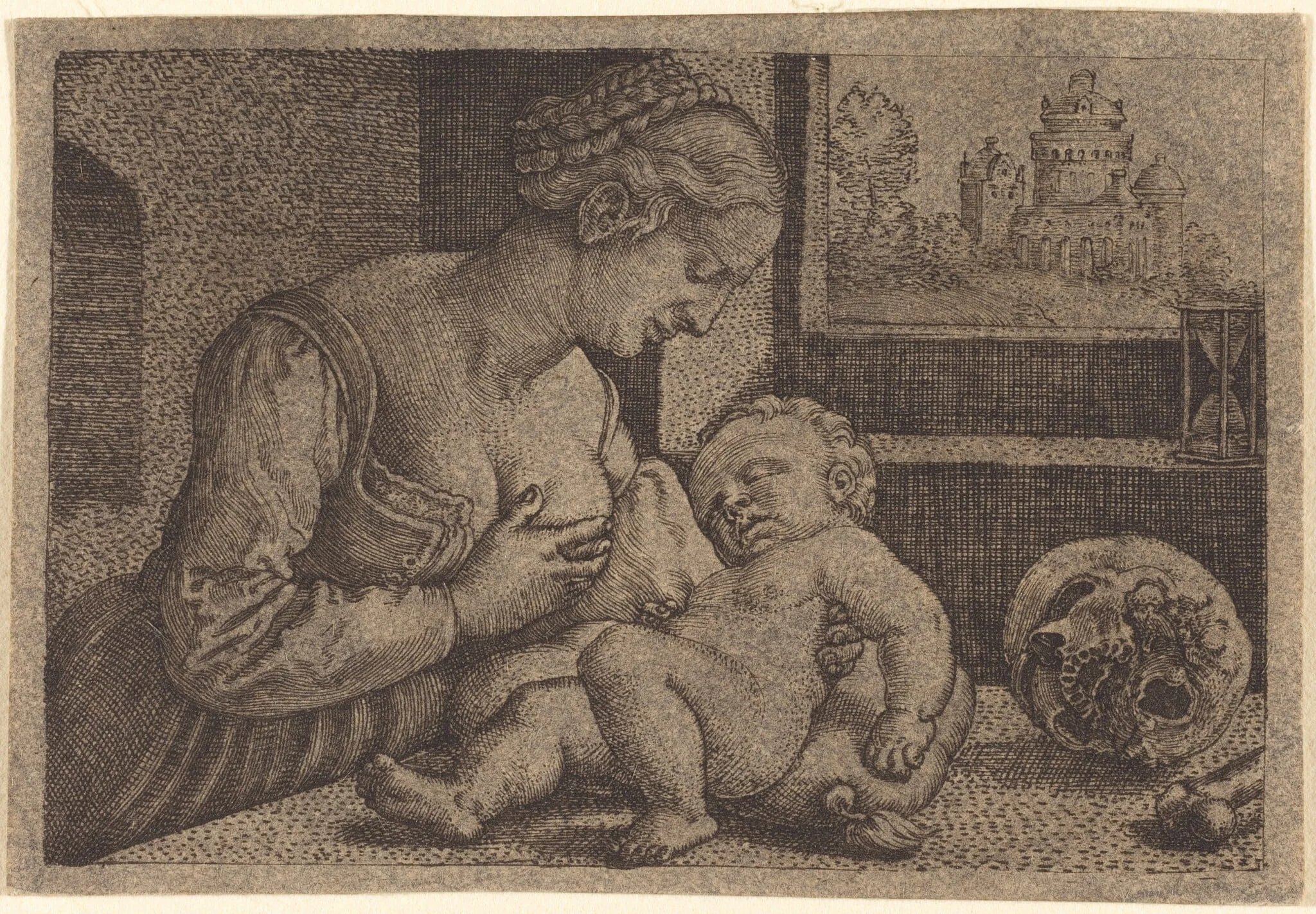 Madonna with Skull, by Barthel Beham, ink, 1537