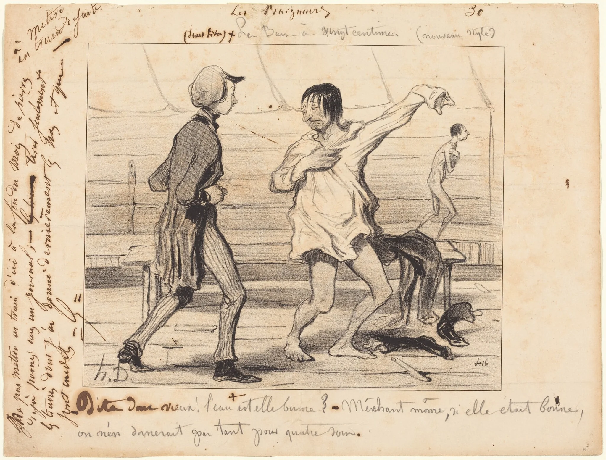 Les Bains a vingt centimes, nouveau style, by Honoré Daumier, ink, 1842