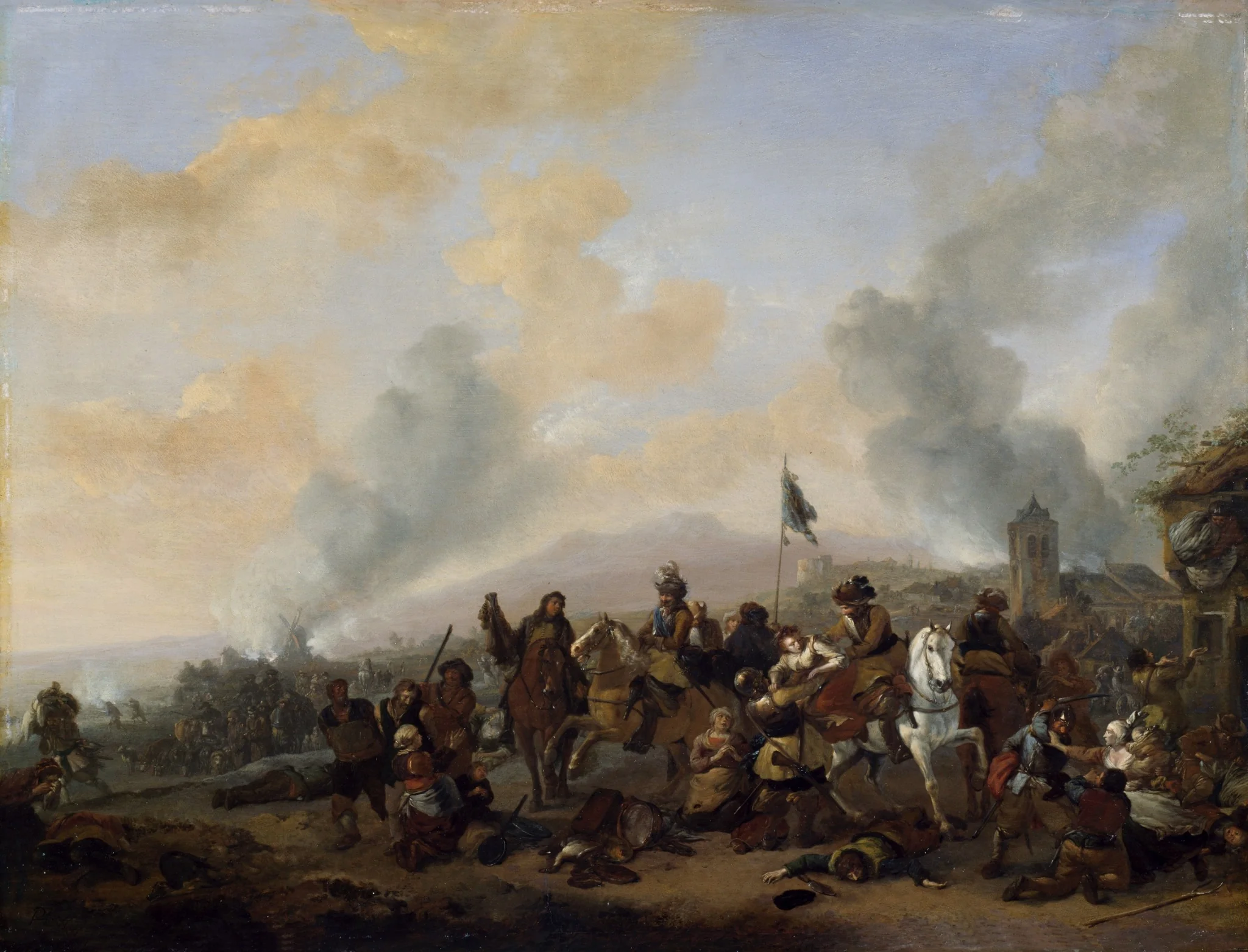 Soldiers Plundering a Village, by Philips Wouwerman, unspecified, 1653