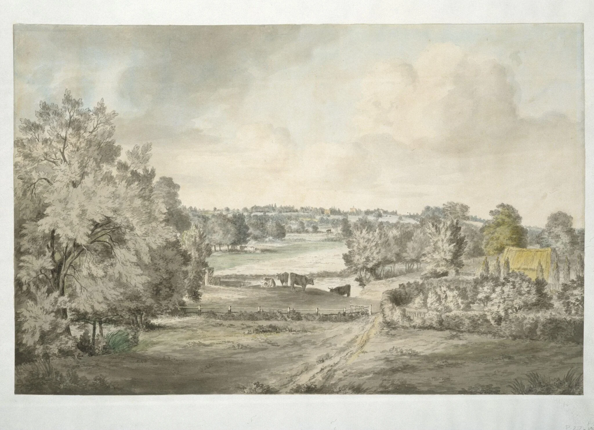 The valley of the Stour, looking towards East Bergholt, by John Constable, watercolor, 1800