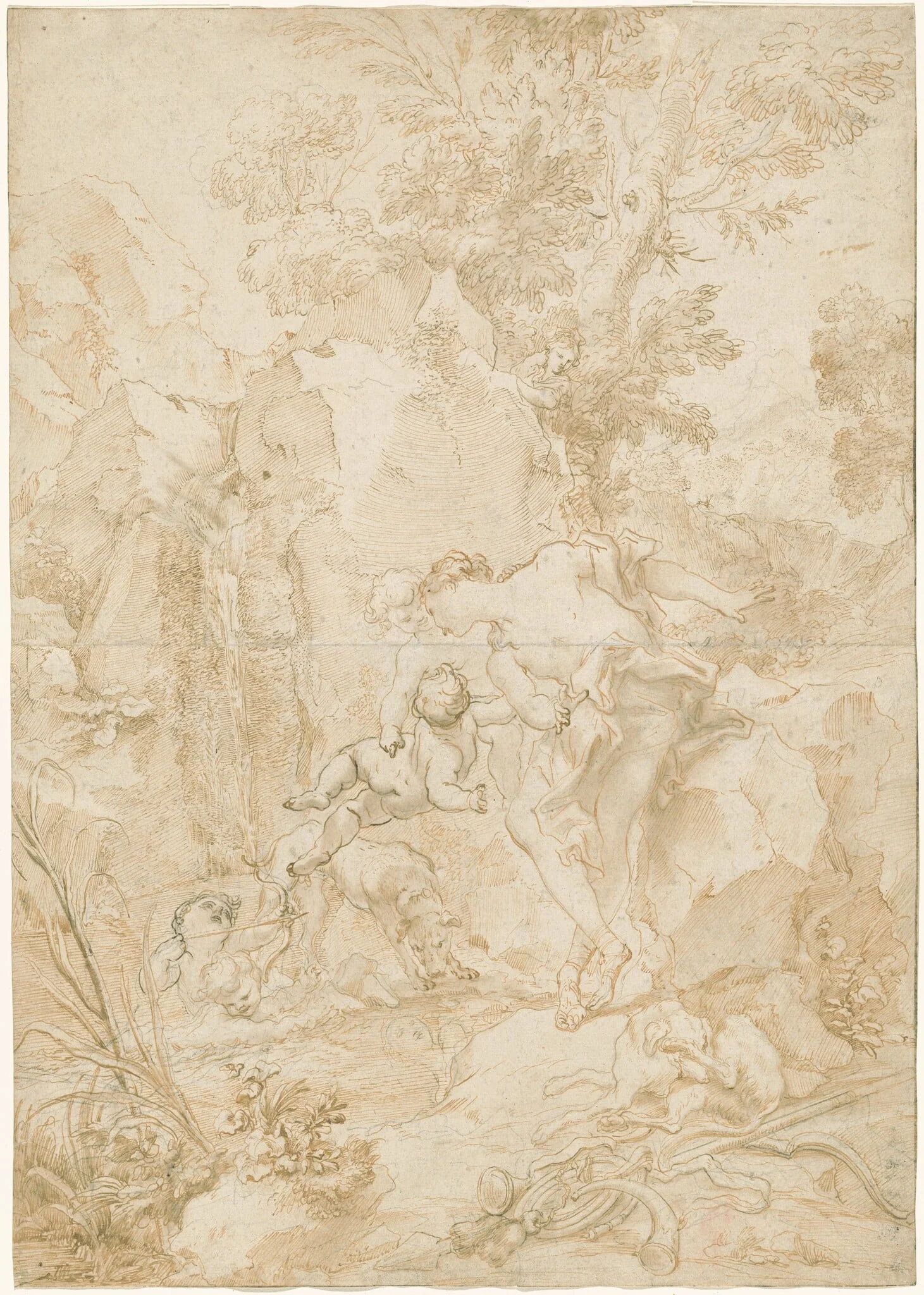 Echo and Narcissus, by Gregorio De Ferrari, chalk, 1685