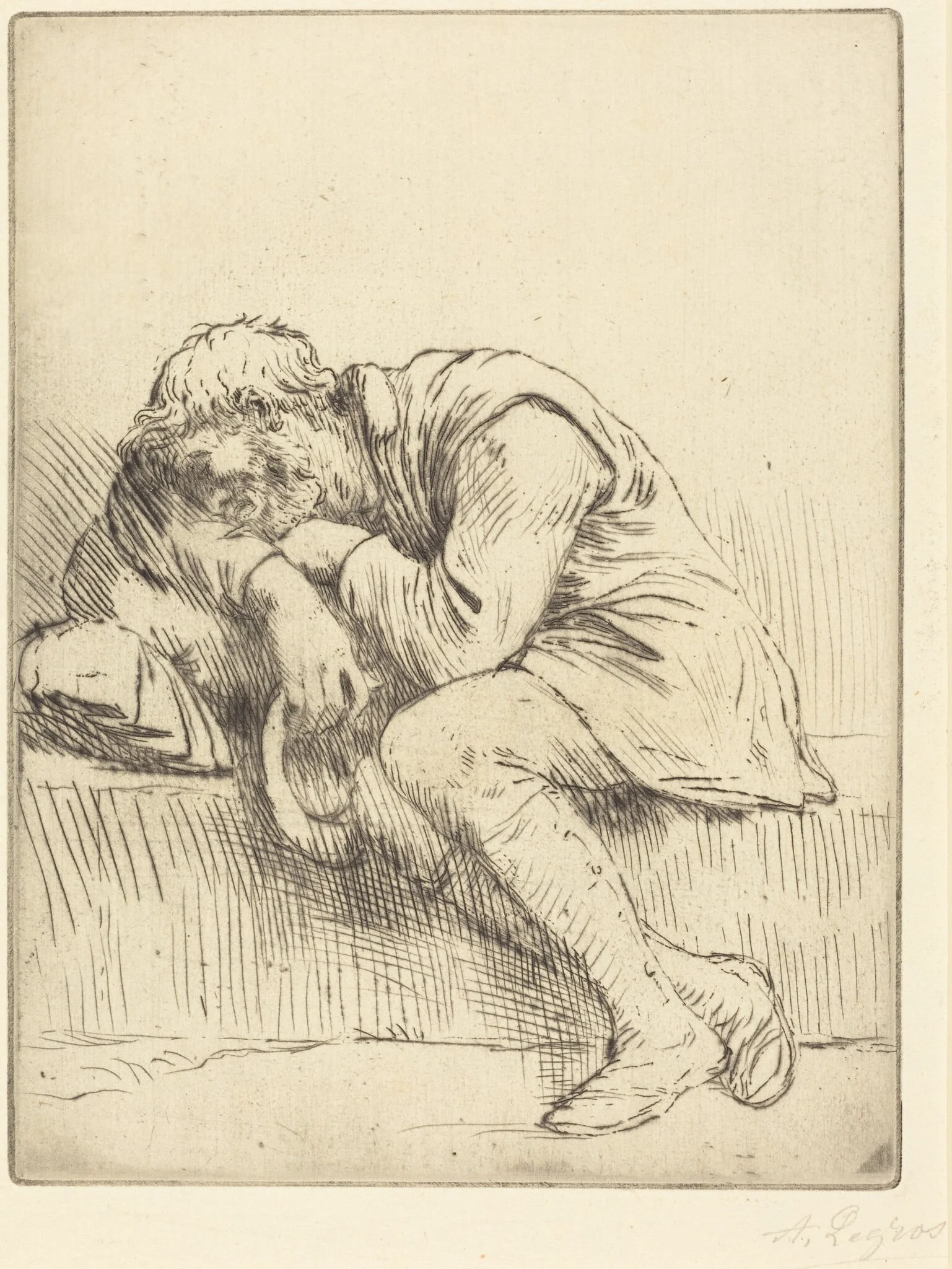 Sleeping Beggar (Mendiant endormi), by Alphonse Legros, ink, 1874