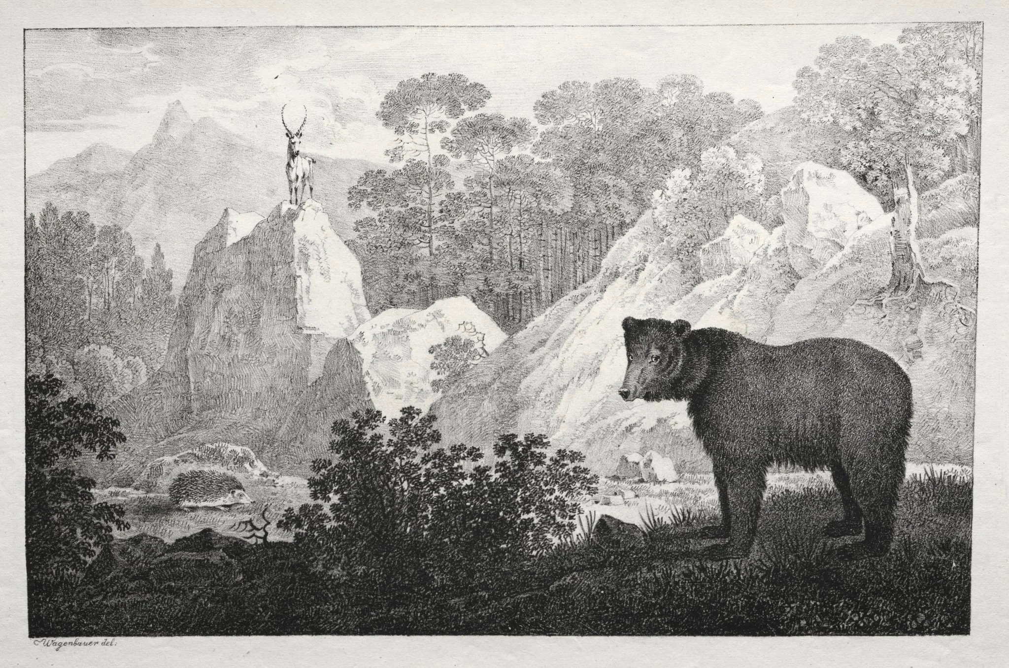 Mountainous Landscape with Bear in the Foreground, by Maximilian Josef Wagenbauer, 1811