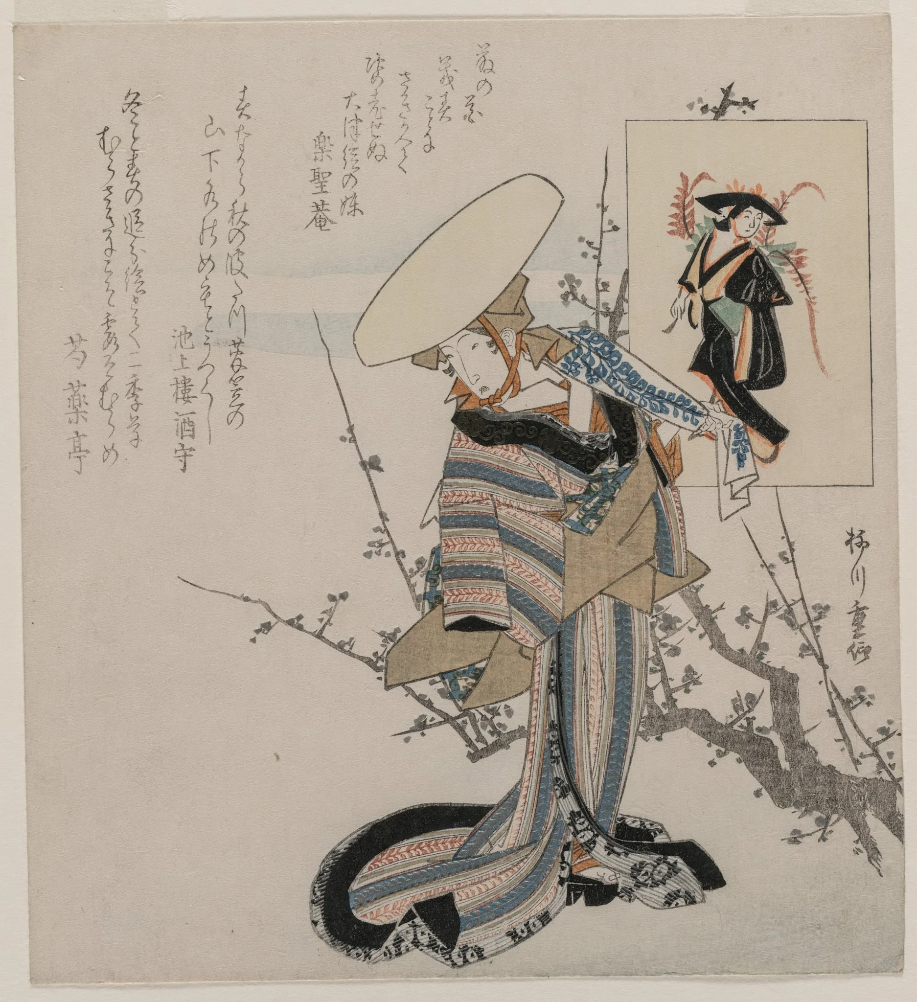 Woman by a Plum Tree Matched with the Wisteria Maiden (from a series of women compared to figures from Otsu paintings), by Yanagawa Shigenobu, 1834