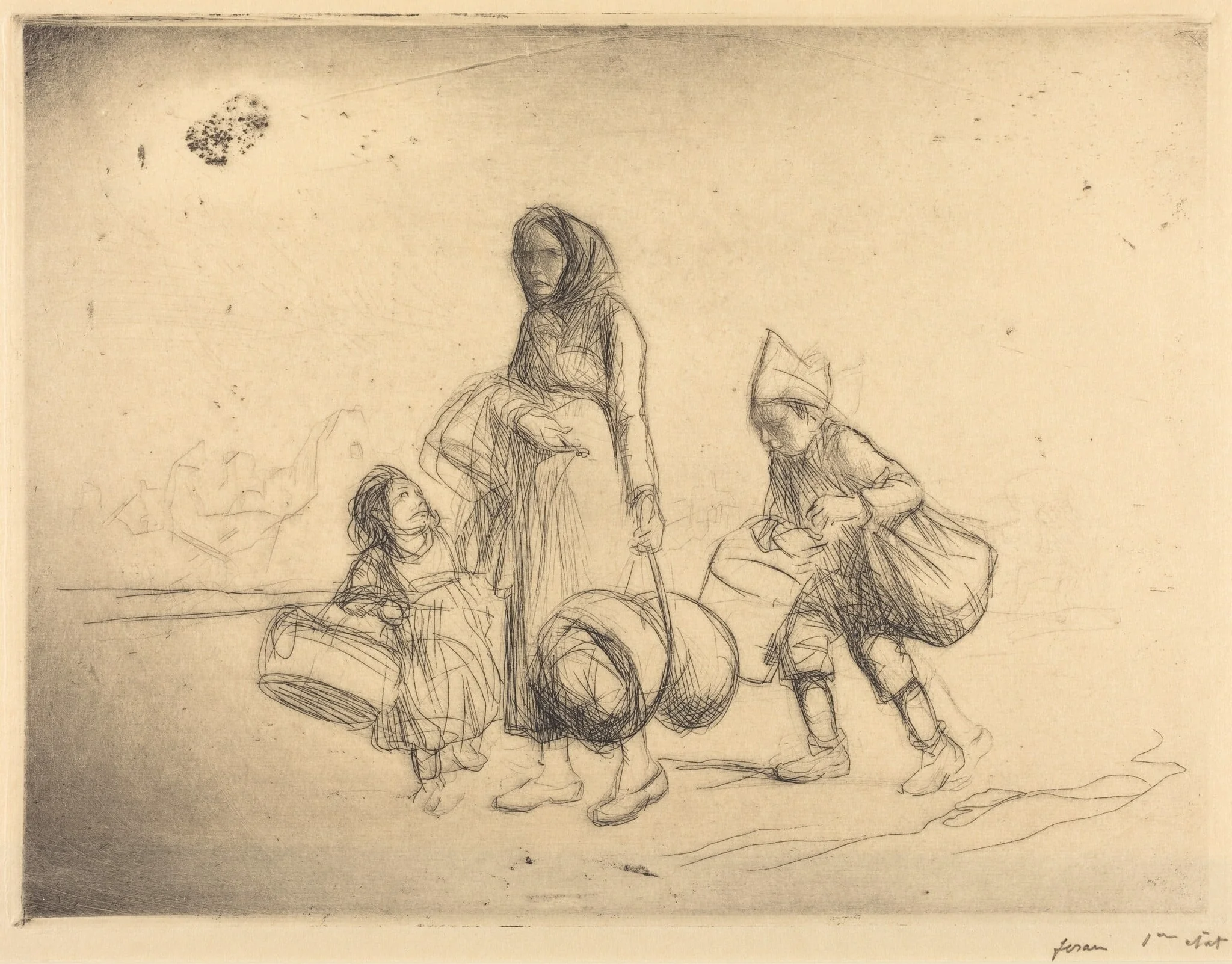Le retour au foyer (The Return Home), by Jean-Louis Forain, ink, 1915