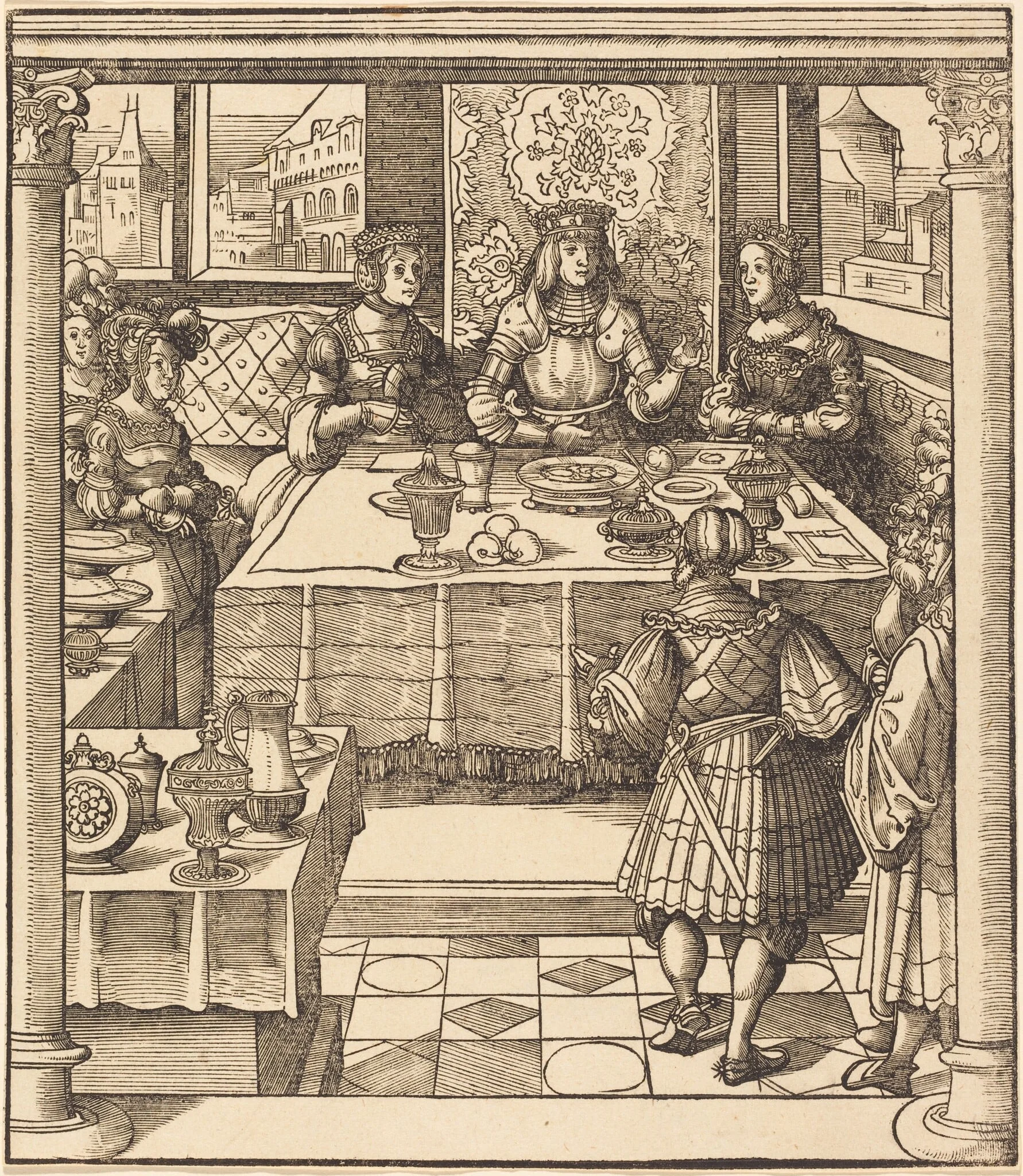 The Young White King between the Queen and Princess of the Feuereisen, by Leonhard Beck, ink, 1515