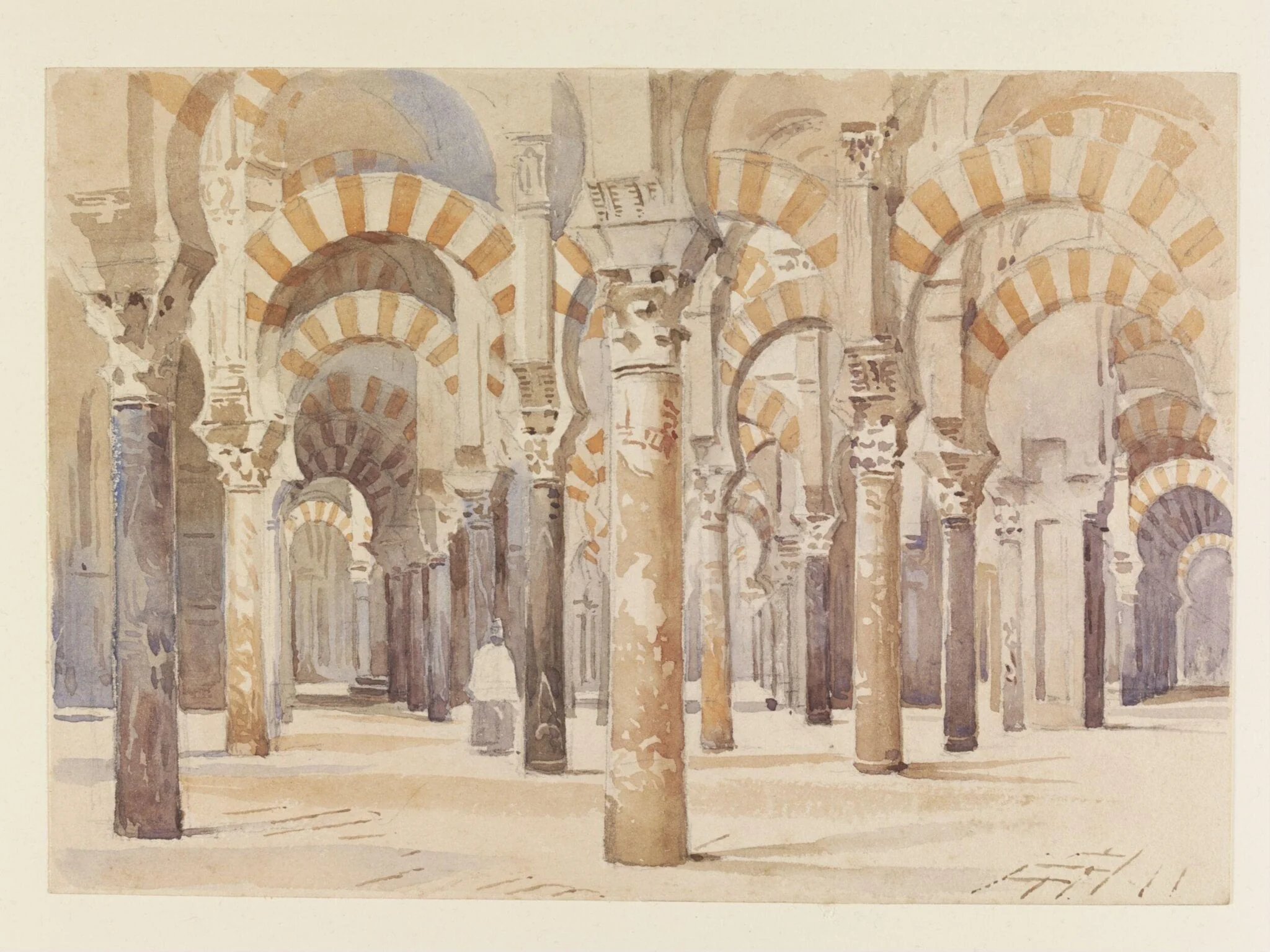 Interior of the Mosque-Cathedral, Cordoba, by Lionel Grimston Fawkes, watercolor, 1885