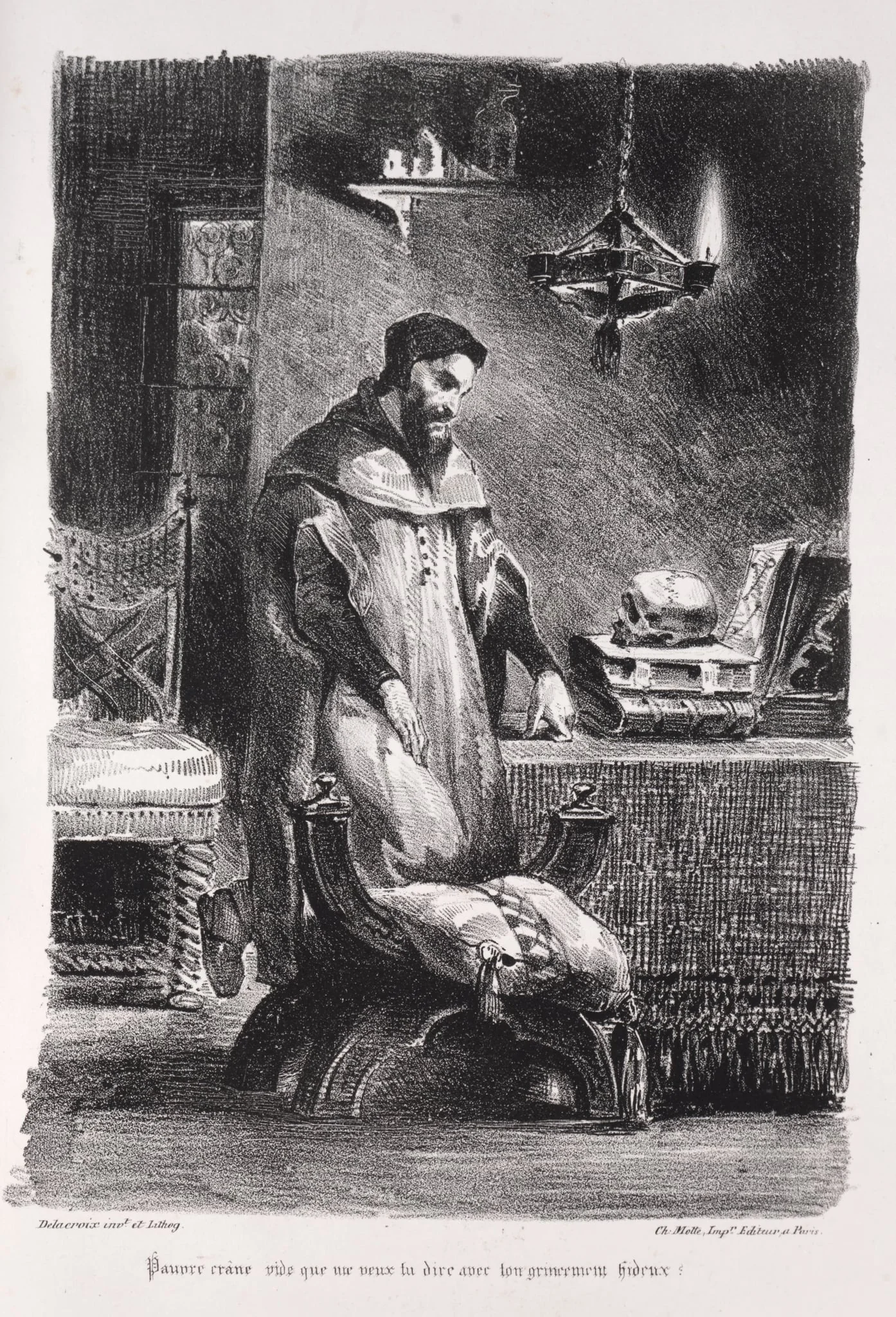 Illustrations for Faust: Faust in his dressing-room, by Eugène Delacroix, 1828