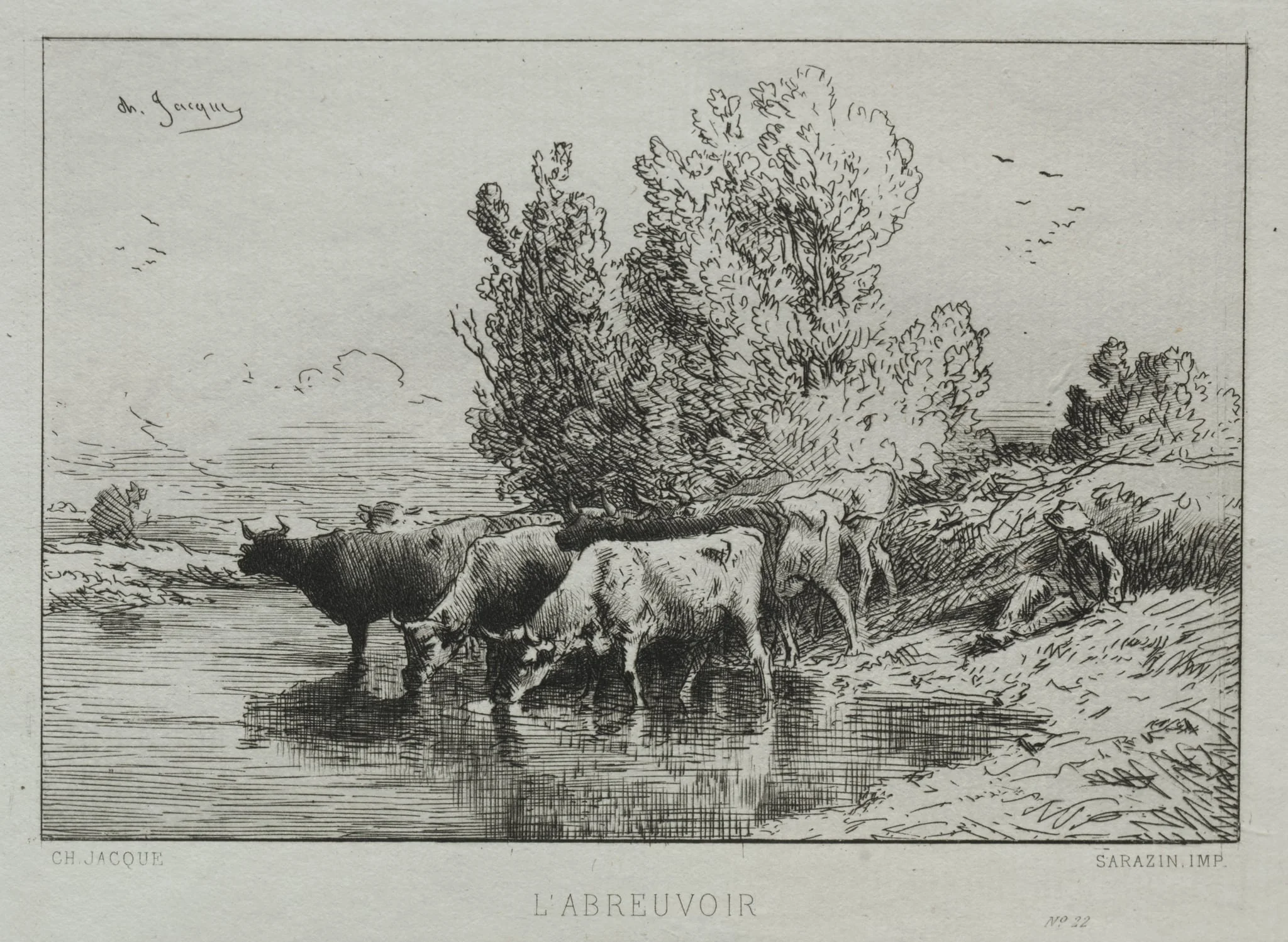 The Watering Place, by Charles Jacque, 1864