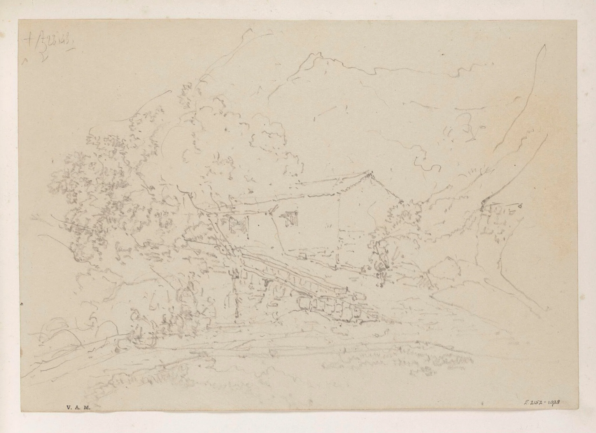 A small building and trees on a hillside, Macau, by George Chinnery, 16