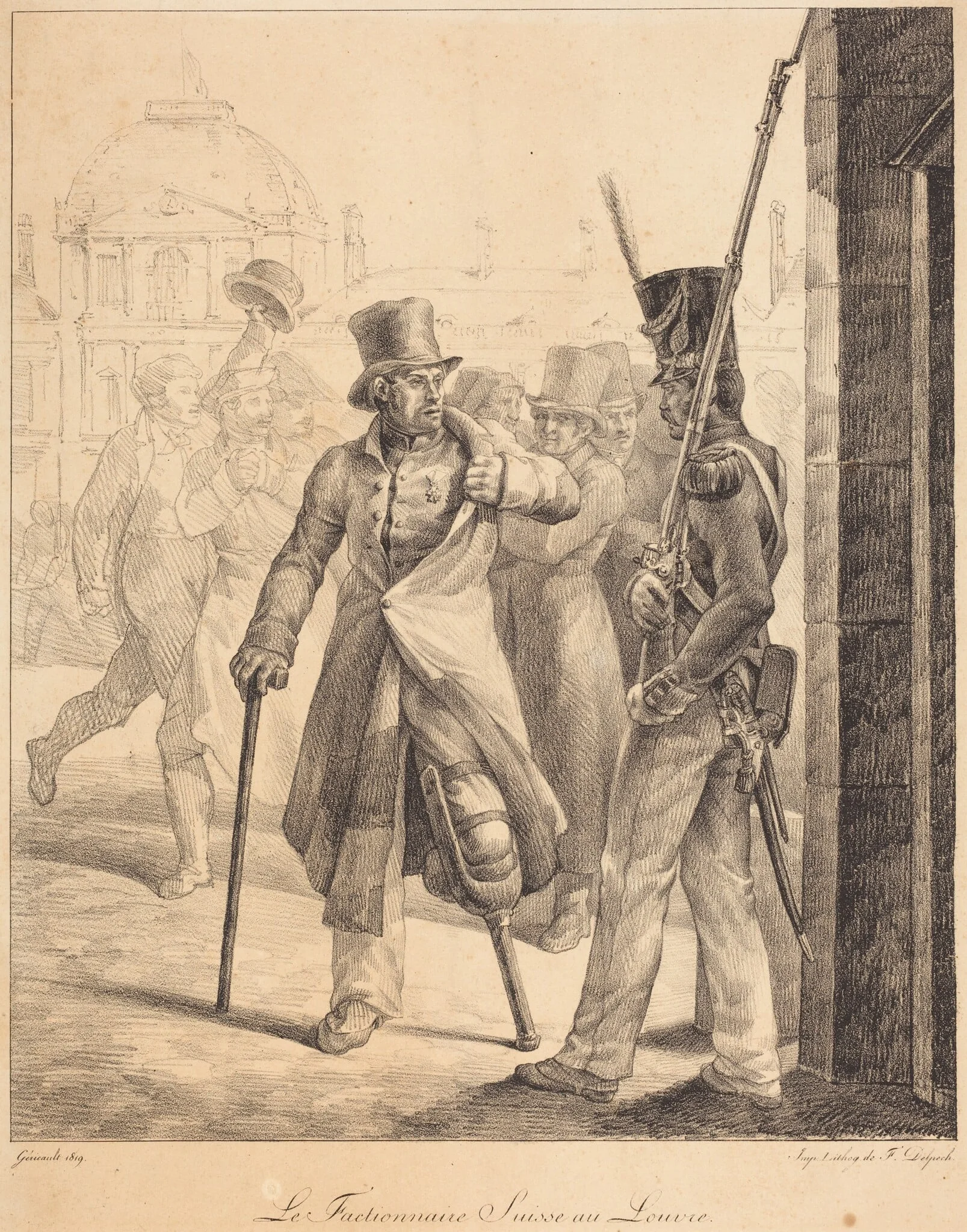 The Swiss Sentry at the Louvre (Le factionnaire Suisse au Louvre), by Théodore Géricault, ink, 1818