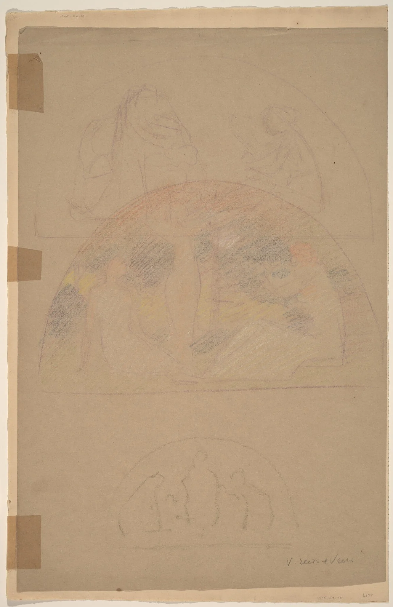 Studies for a Lunette [recto], by Charles Sprague Pearce, charcoal, 1894