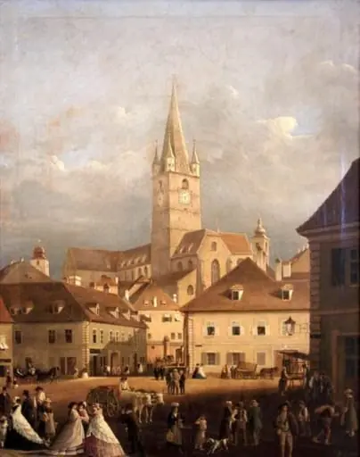 Peisaj din Sibiu (Biserica evanghelică din Sibiu)