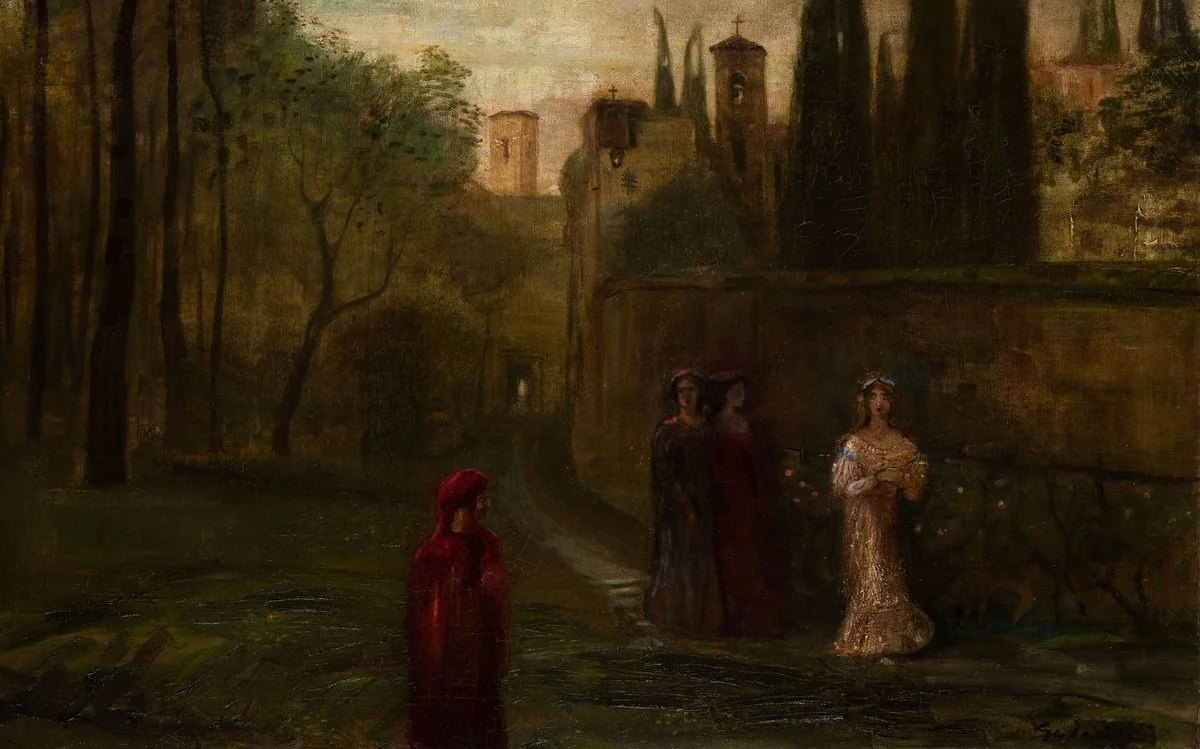 Dante's Meeting with Beatrice, by Lajos Gulácsy, oil, 1906