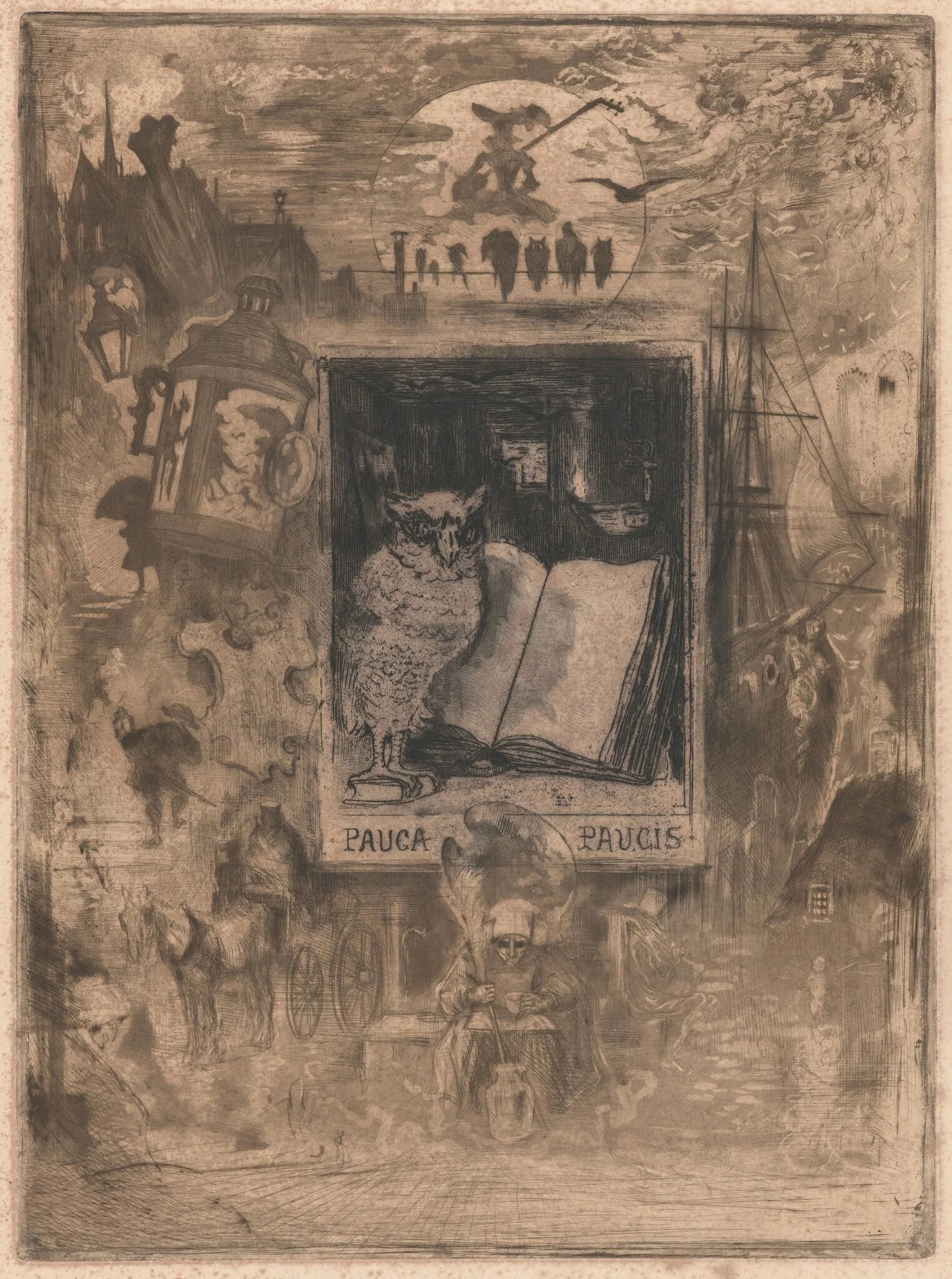 Le Hibou (The Owl), by Félix-Hilaire Buhot, ink, 1883