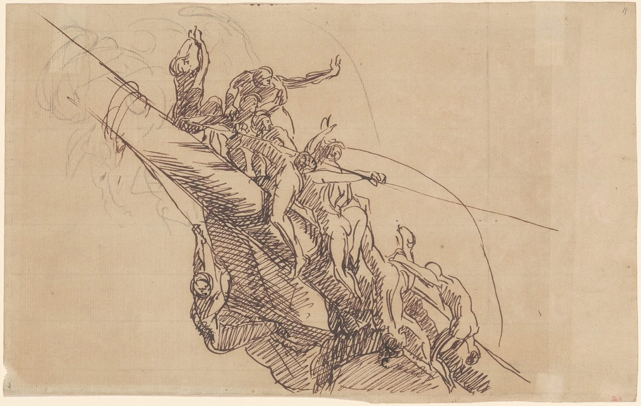 Study for "The Defeat of the Floating Batteries at Gibraltar", by John Singleton Copley, ink, 1784