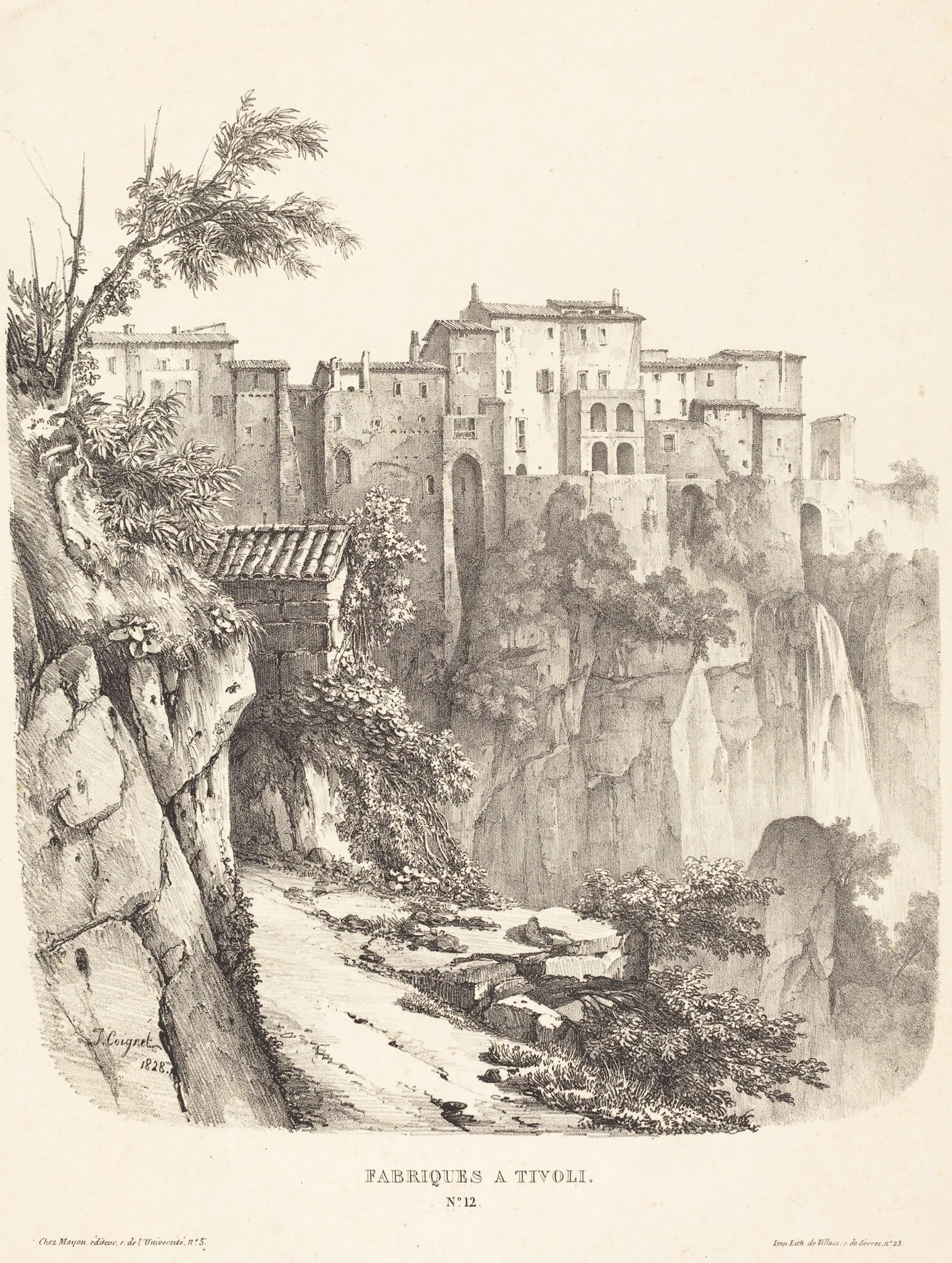Fabriques à Tivoli (Buildings at Tivoli), by Jules Coignet, crayon, 1828