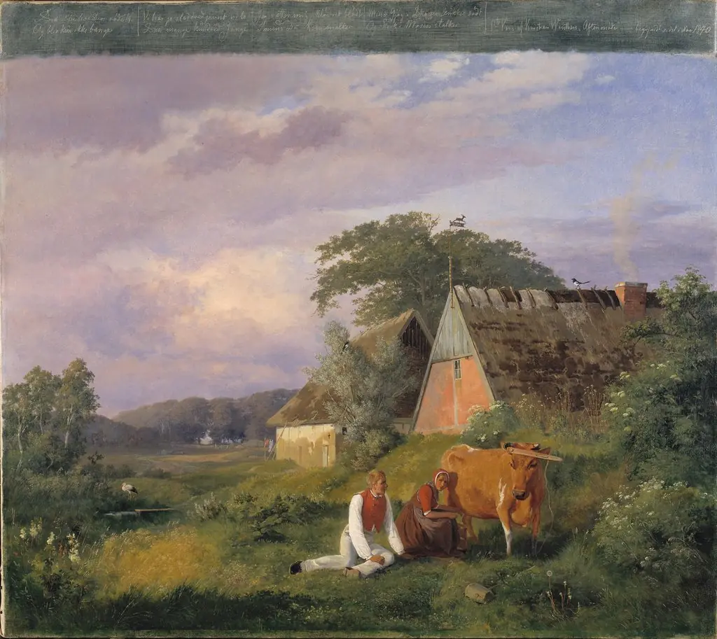 Milking scene. Illustrating a poem by Christian Winther