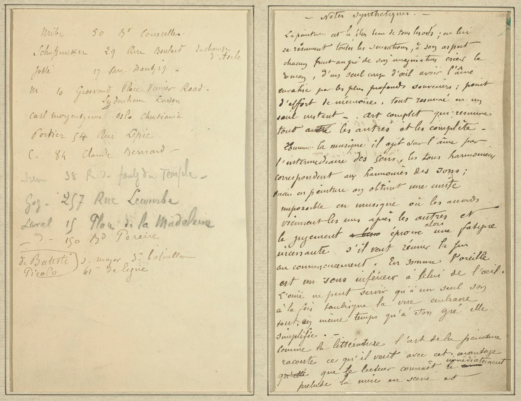 Address List; Manuscript Page [recto], by Paul Gauguin, ink, 1886