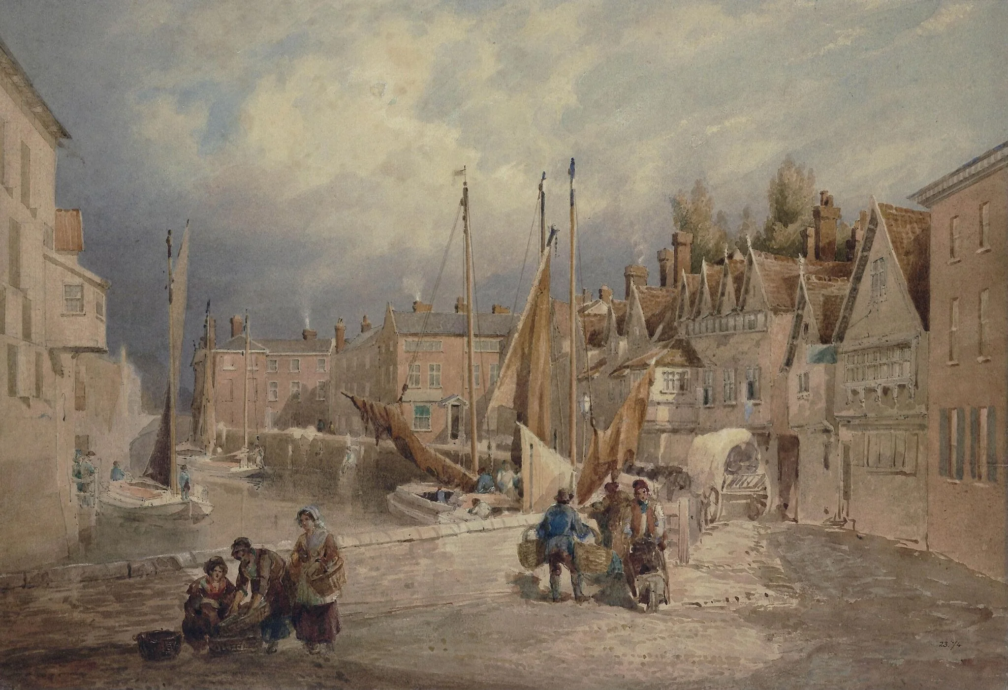 Quay Side, Norwich, by Thirtle, watercolor, 1830